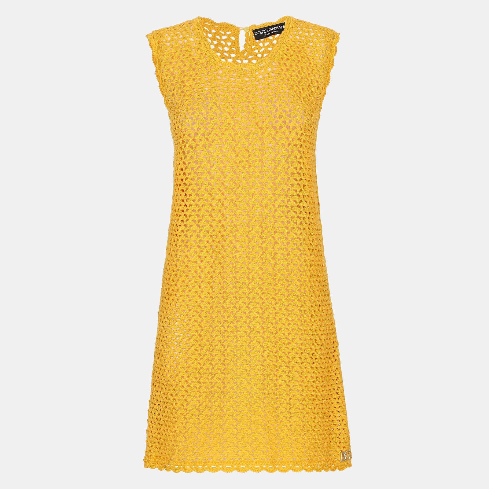 Dolce & Gabbana Yellow Crochet Sleeveless Mini Dress L