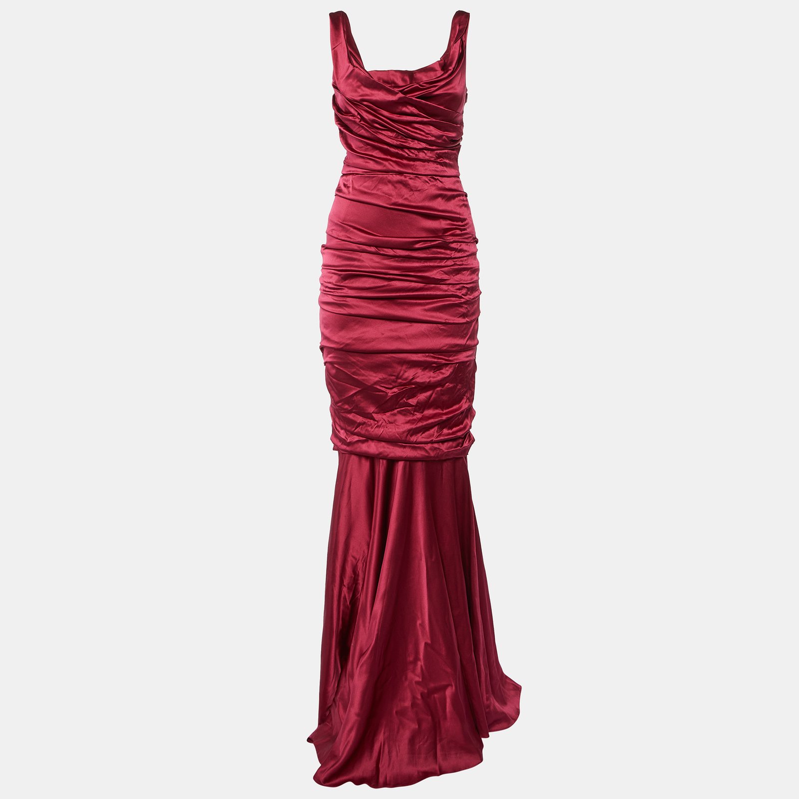 Dolce & Gabbana Burgundy Silk Ruched Special Edition Gown M