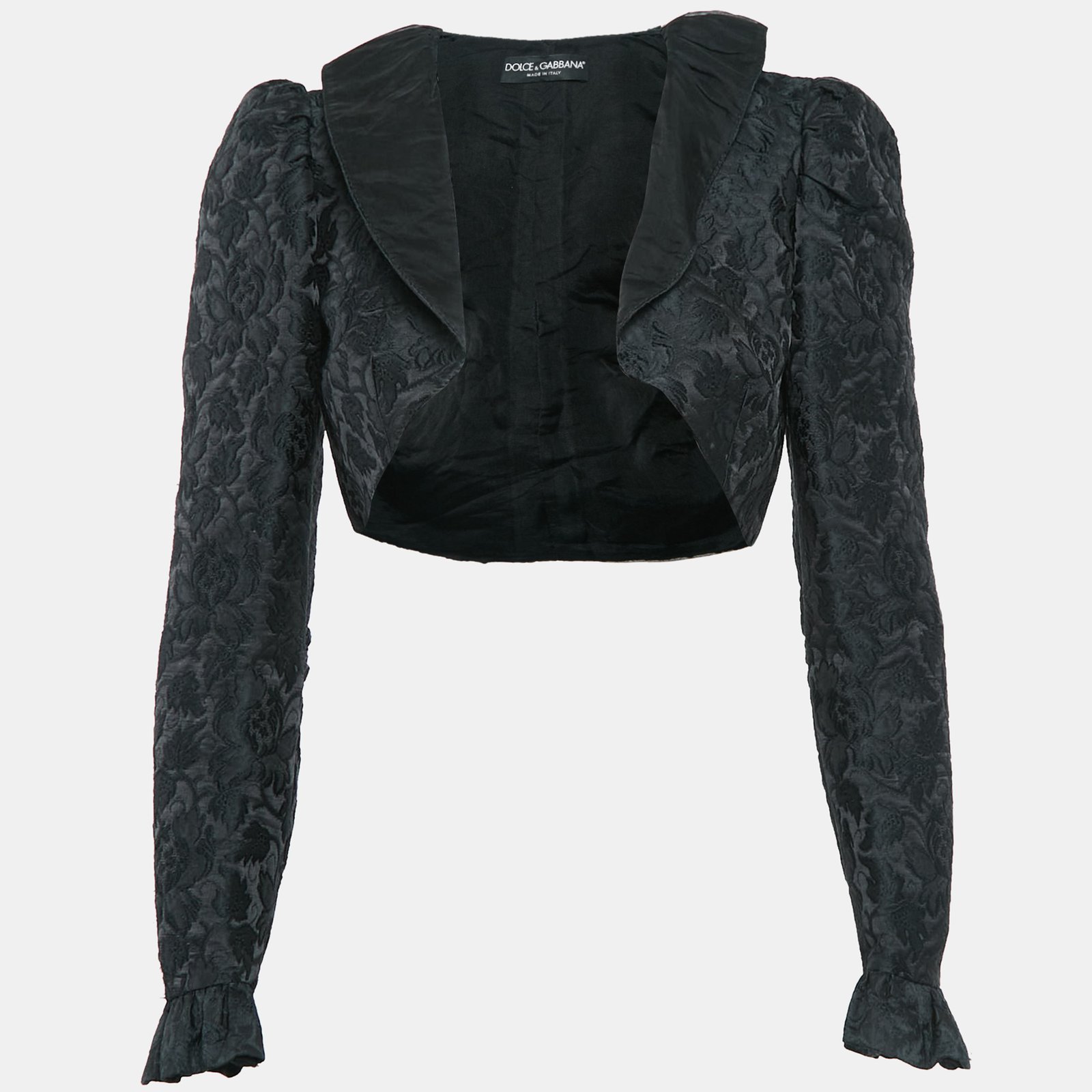 Dolce & Gabbana Black Jacquard Ruffled Bolero Jacket S