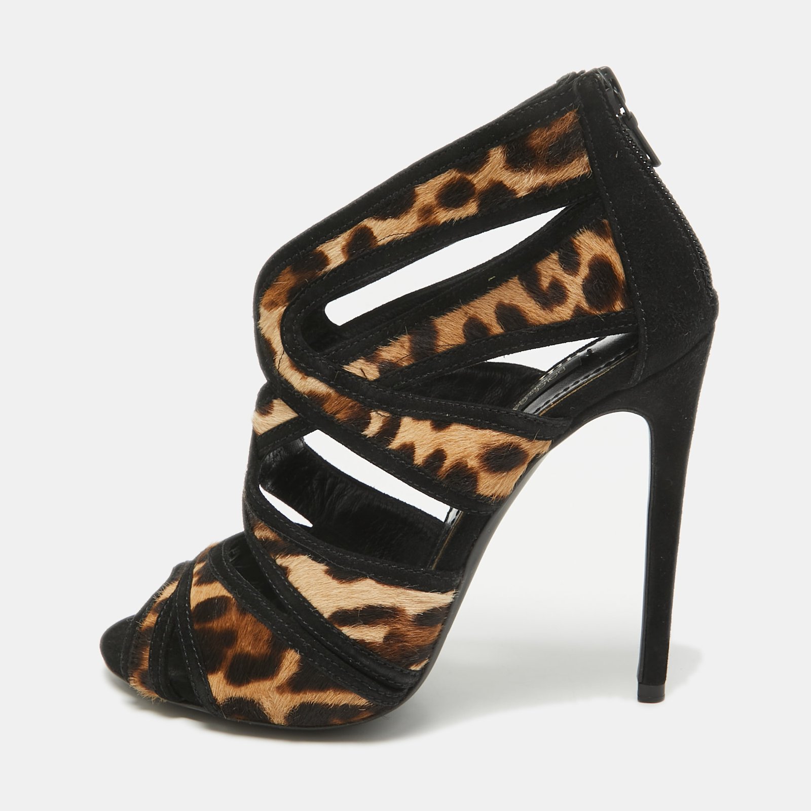 Dolce & Gabbana Black/Beige Calf Hair Ankle Strap Sandals Size 36.5