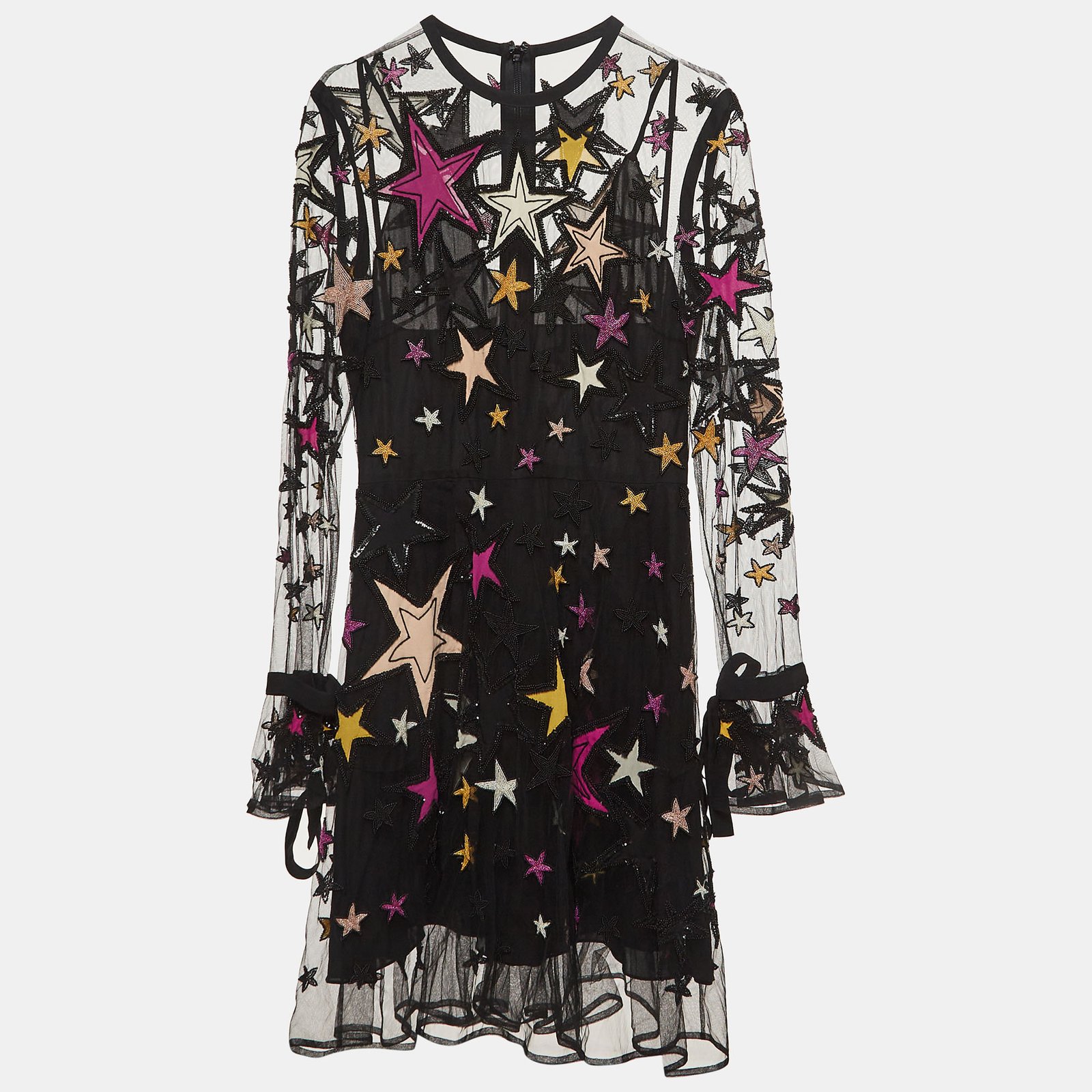 Elie Saab Black Star Embellished Full Sleeve Short Dress S