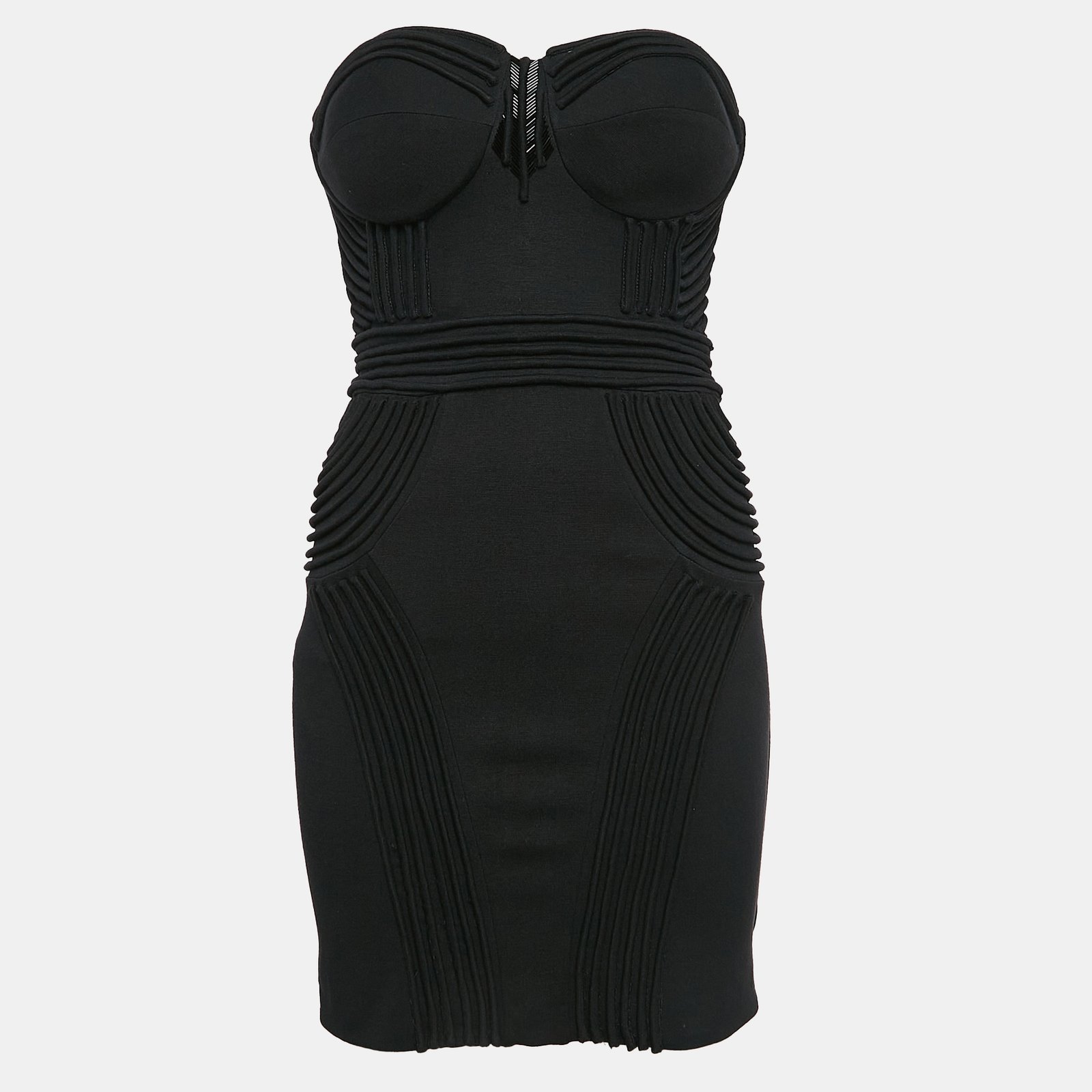 Elisabetta Franchi Black Knit Neck Embellished Mini Dress L