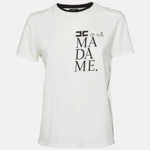 Elisabetta Franchi White Printed Cotton Crew Neck T-Shirt L