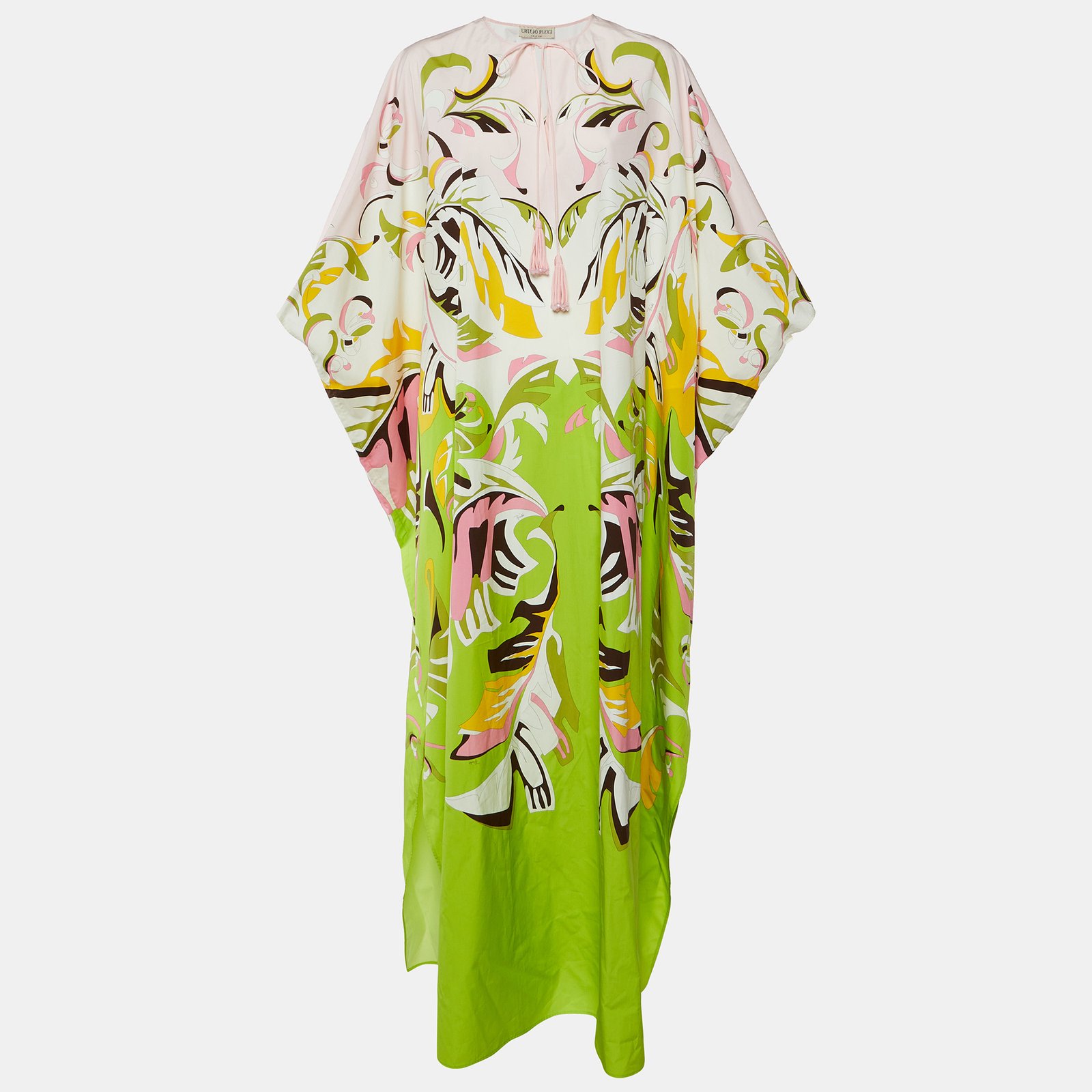 Emilio Pucci Pink/Green Platani Print Cotton Kaftan One Size