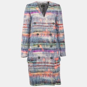 Emporio Armani Multicolor Lurex Tweed Double Breasted Mid-Length Coat S