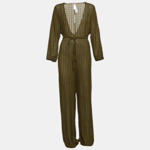 Eres Green Textured Lurex Silk Blend Jumpsuit M