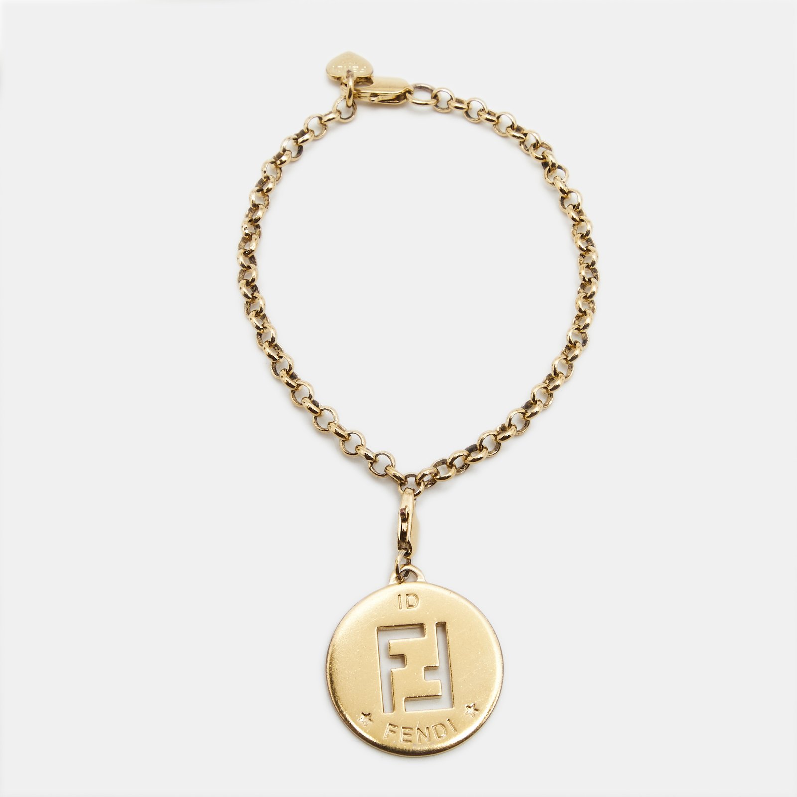Fendi FF Identification Charm Gold Tone Bracelet