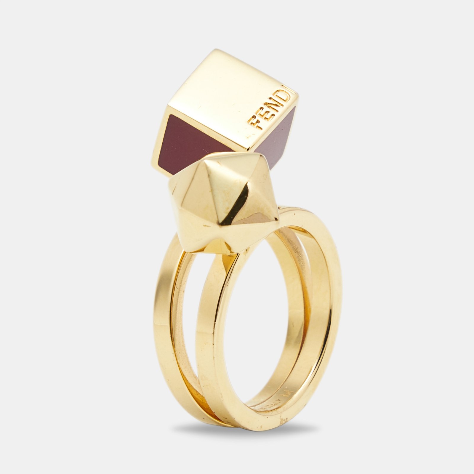 Fendi Bague Enamel Gold Tone Ring Size 55