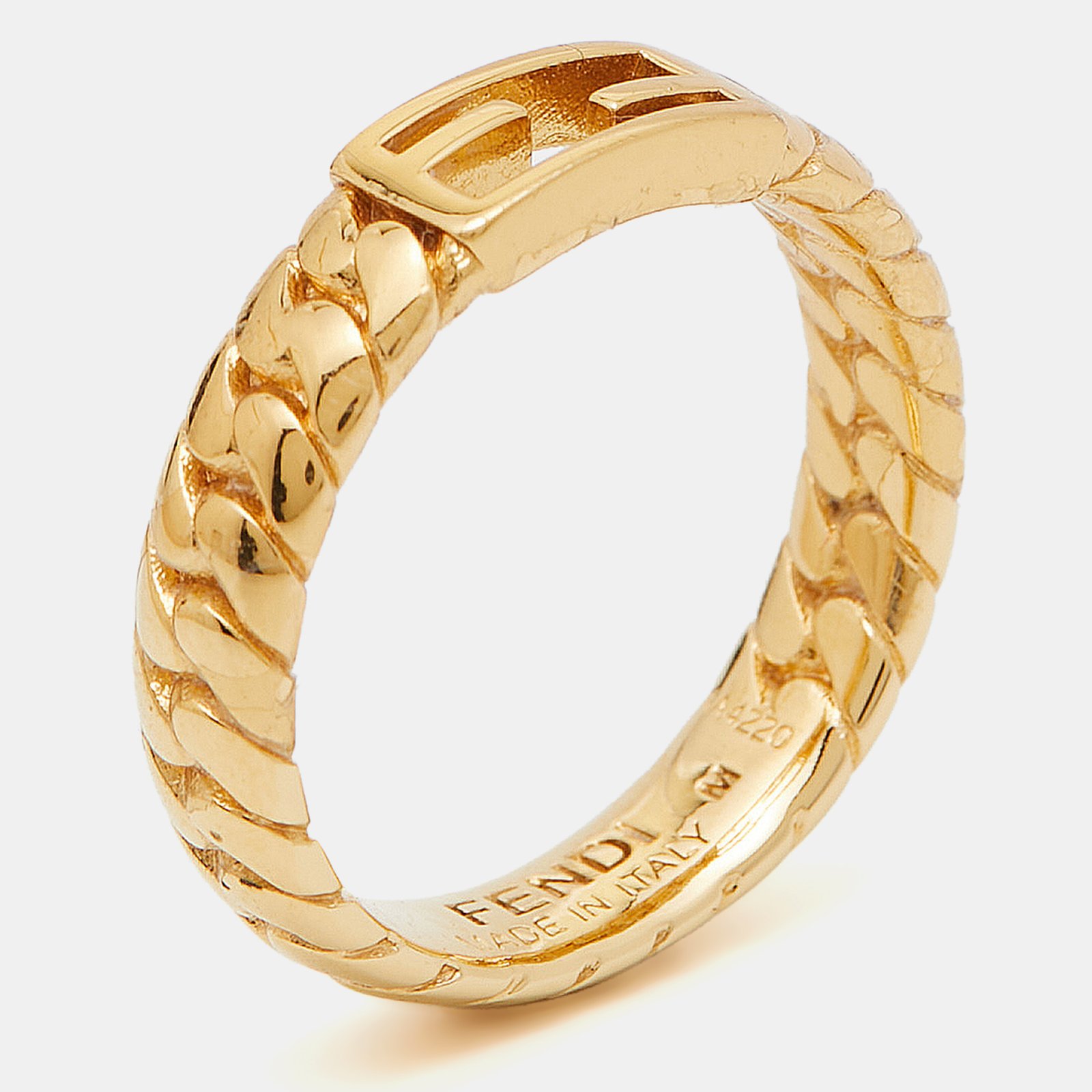 Fendi Baguette Gold Tone Ring Size 54