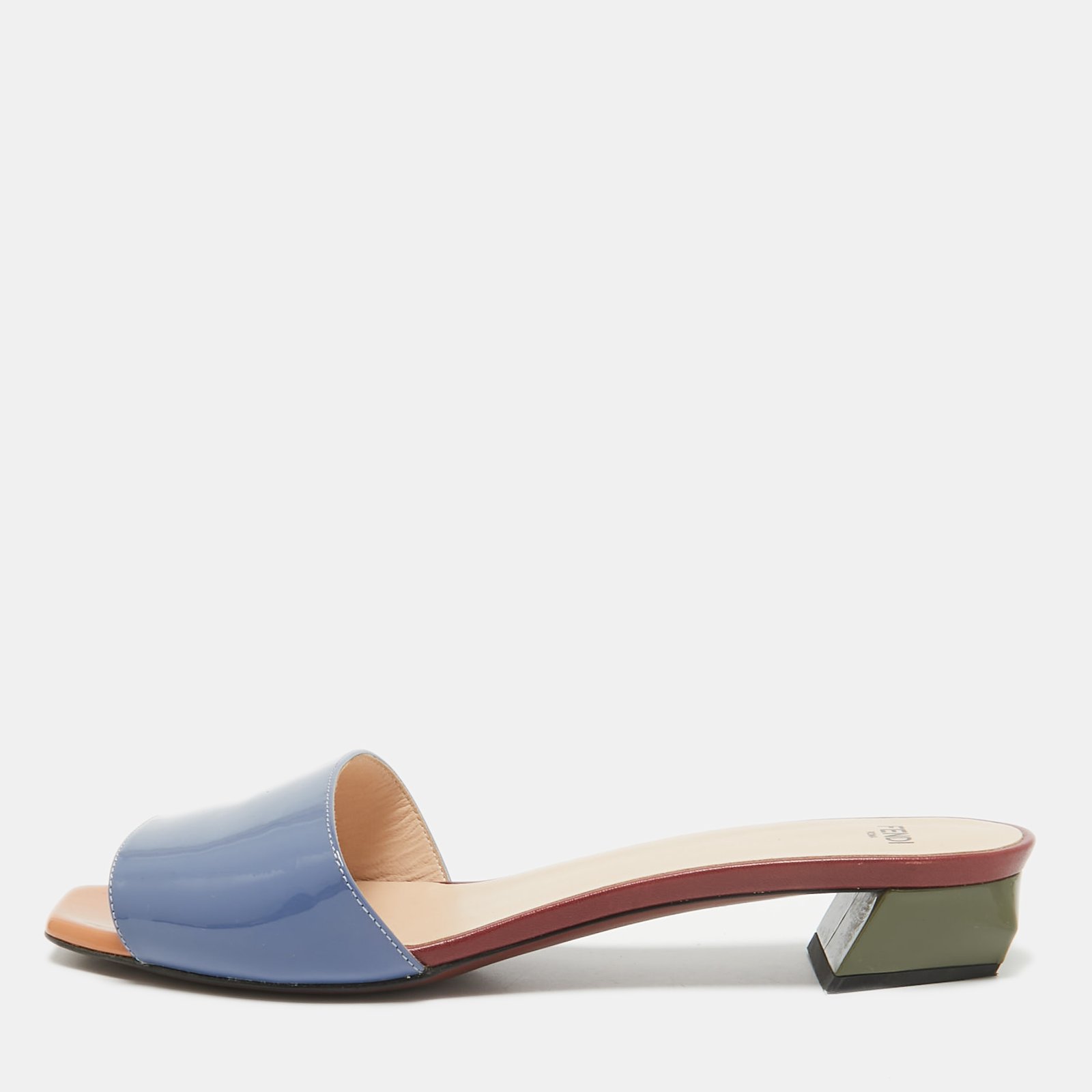 Fendi Multicolor Patent Leather Slide Sandals Size 39.5