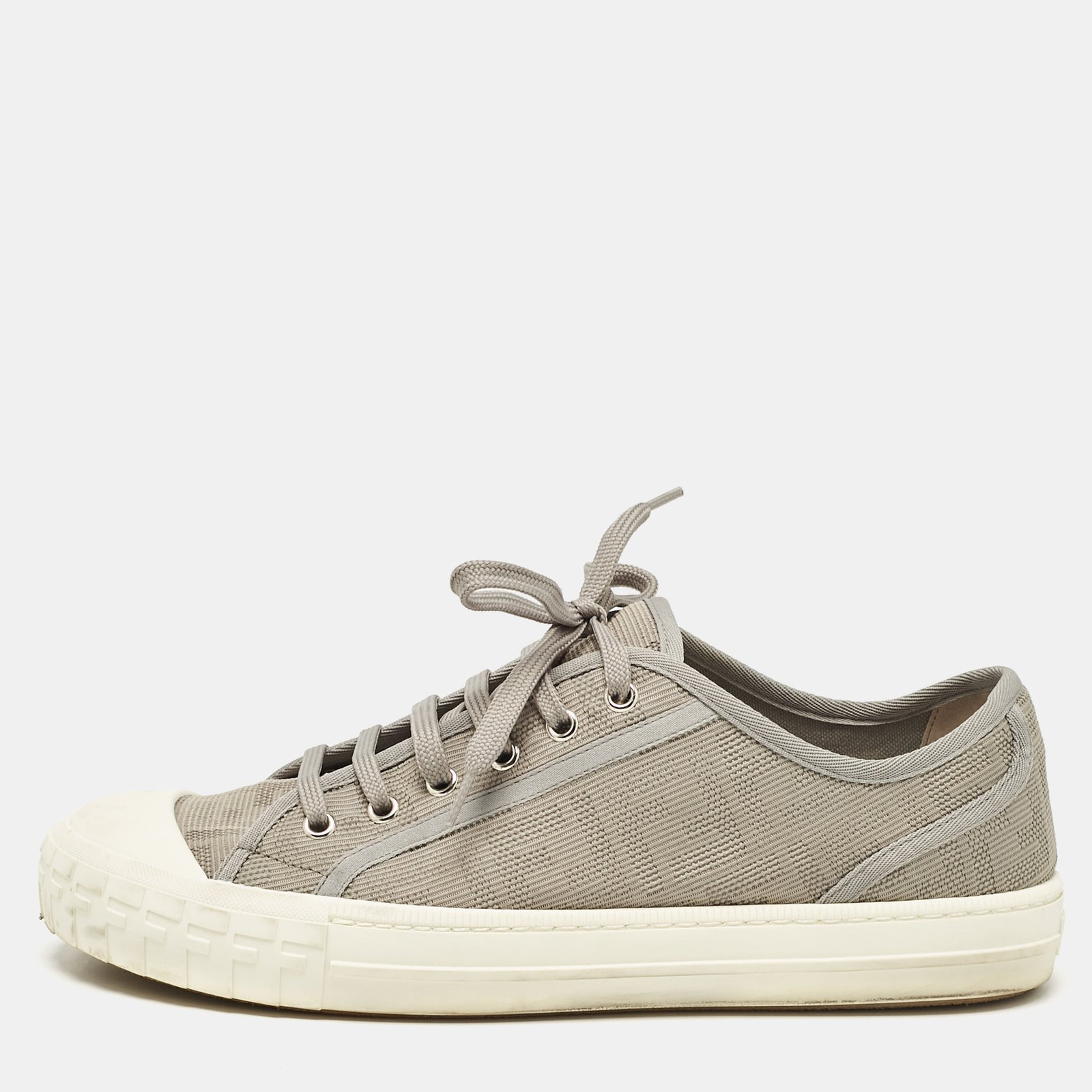 Fendi Grey FF Canvas Domino Lace Up Sneakers Size 42