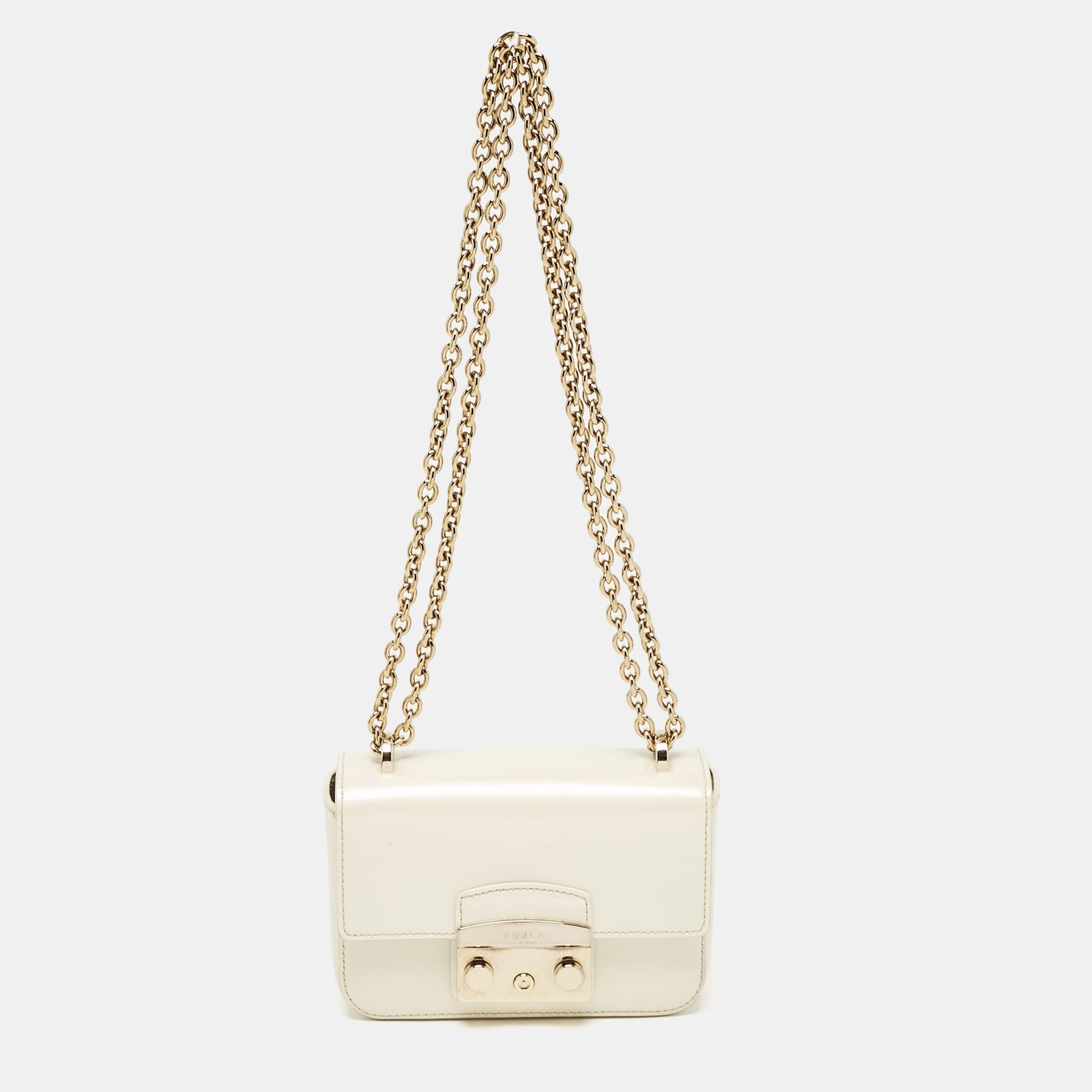 Furla Cream Patent Leather Metropolis Crossbody Bag
