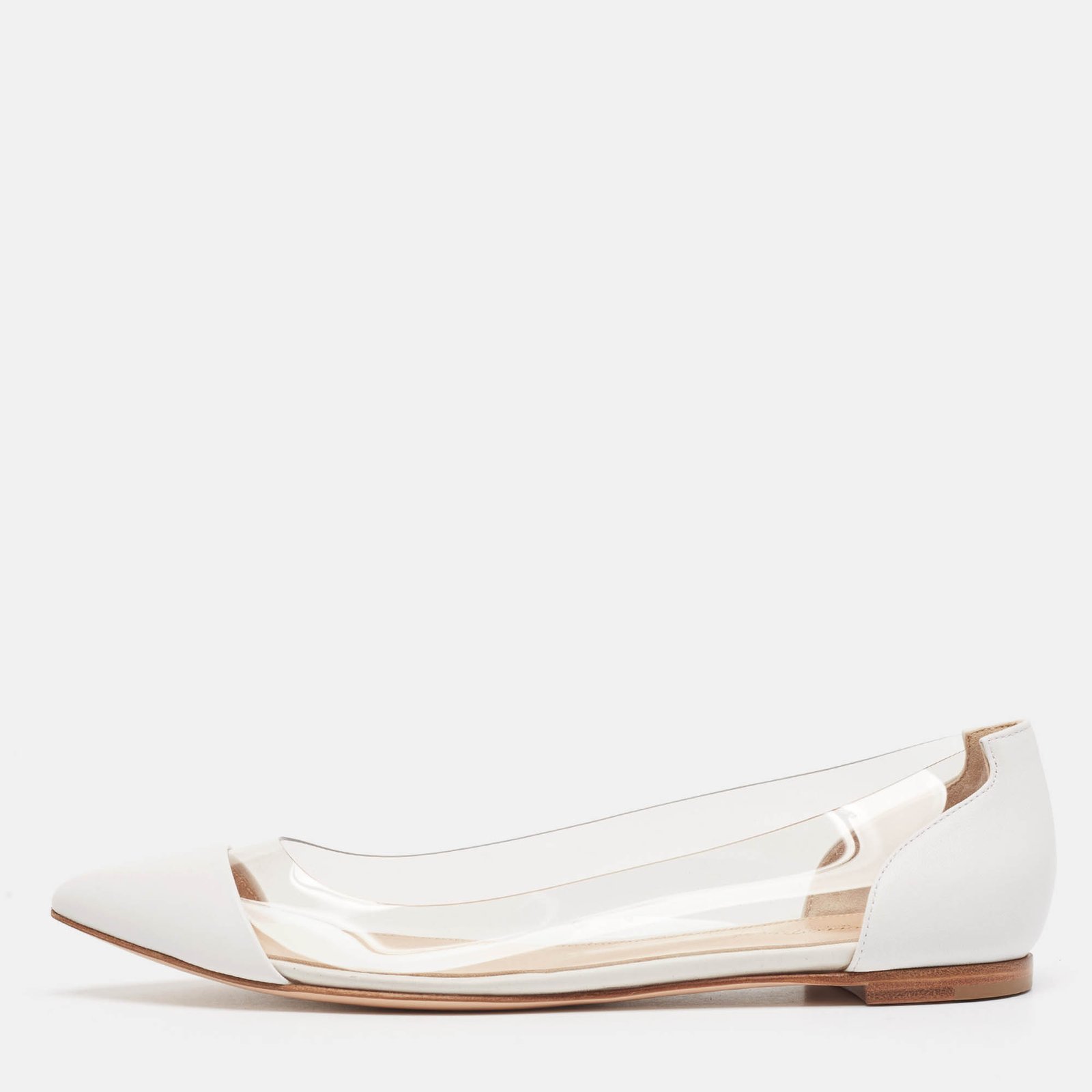Gianvito Rossi White Leather and PVC Plexi Ballet Flats Size 39.5