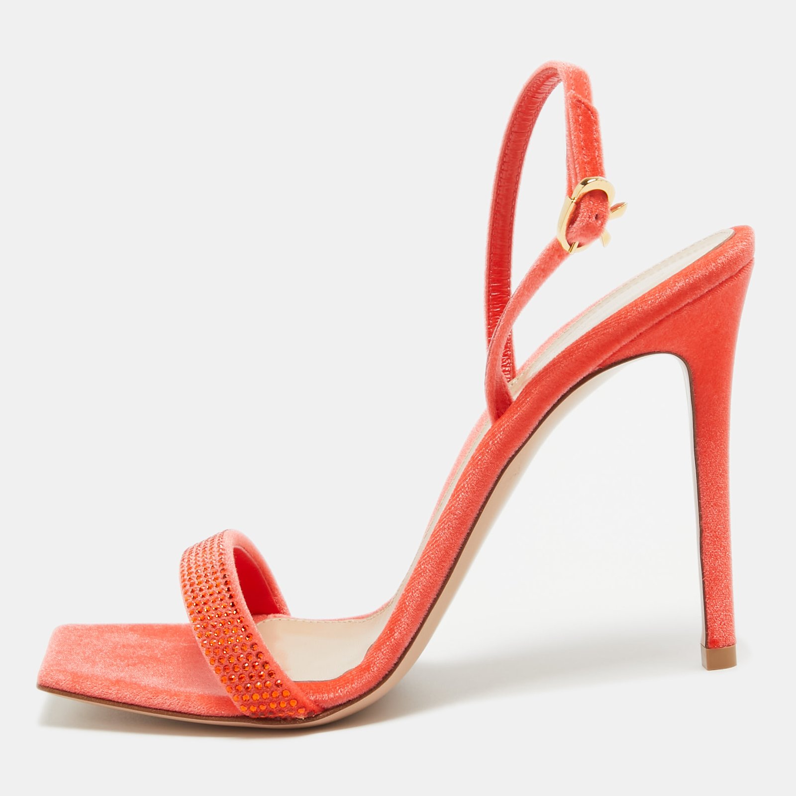 Gianvito Rossi Poppy Red Velvet Embellished Britney Sandals Size 40