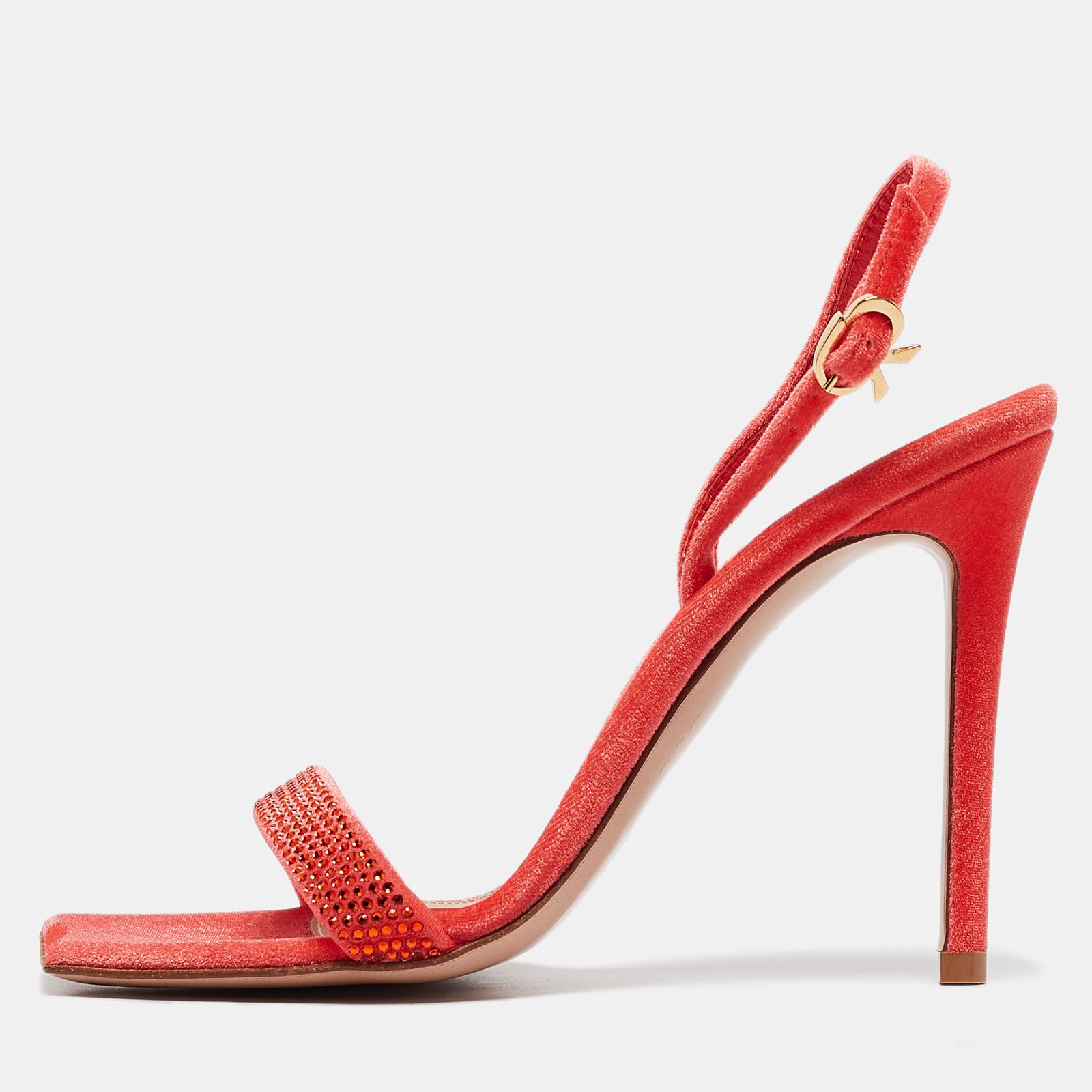 Gianvito Rossi Orange Velvet Britney Slingback Sandals Size 36