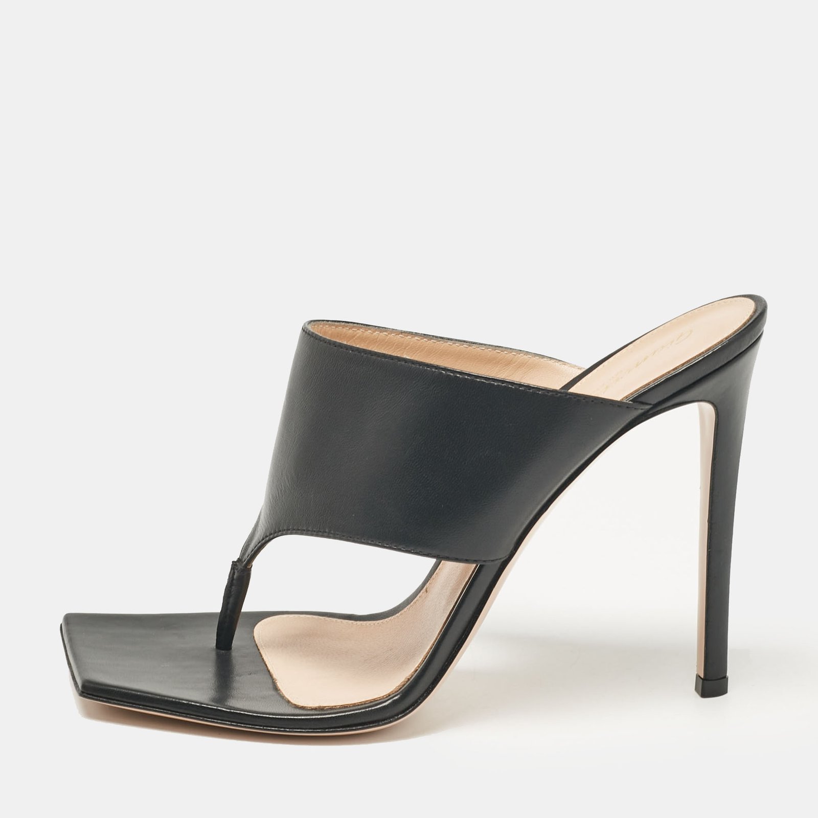 Gianvito Rossi Black Leather Thong Slide Sandals Size 39.5