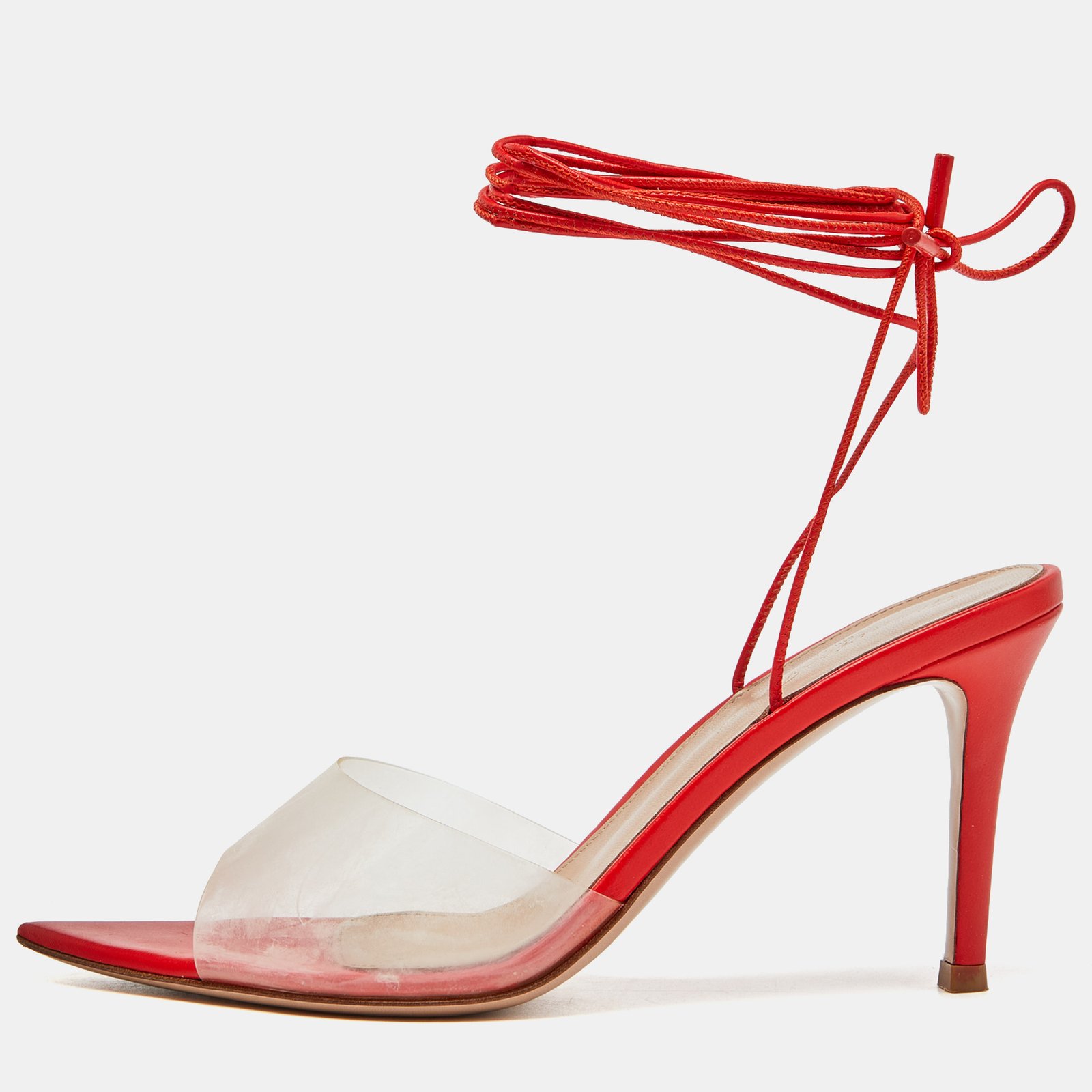 Gianvito Rossi Poppy Red Leather and PVC Skye Sandals Size 41.5