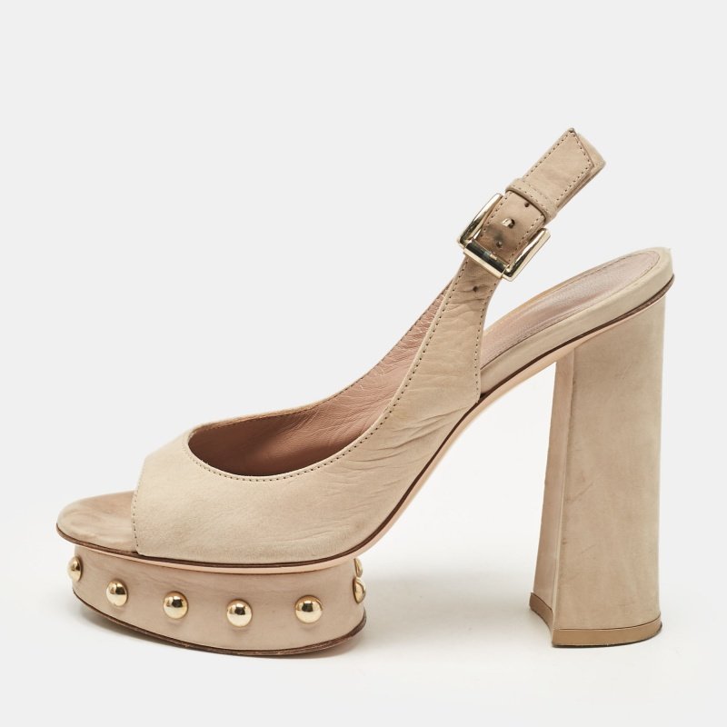 Gianvito Rossi Beige Nubuck Leather Slingback Sandals Size 36