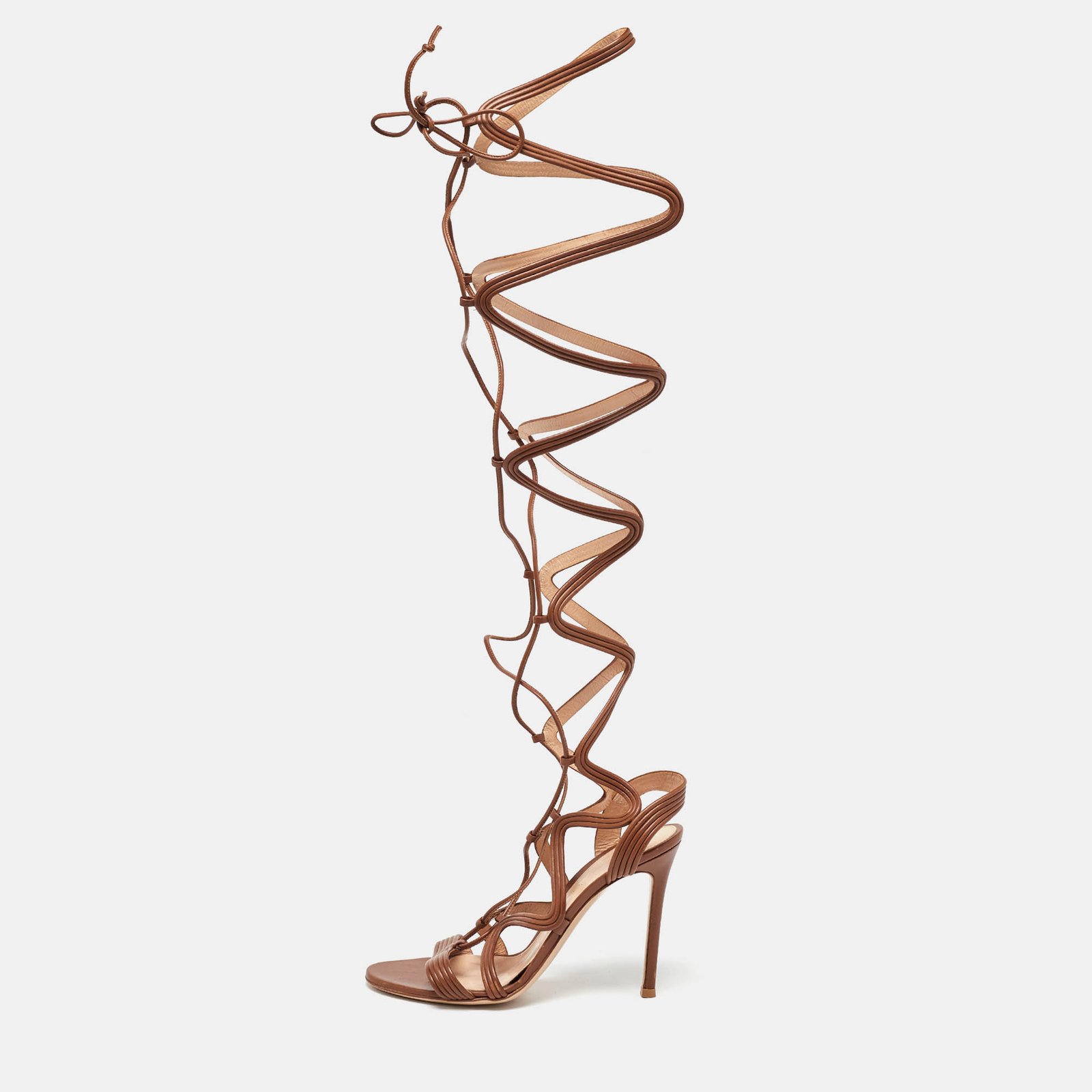 Gianvito Rossi Brown Leather Giza Wrapped Gladiator Sandals Size 36.5