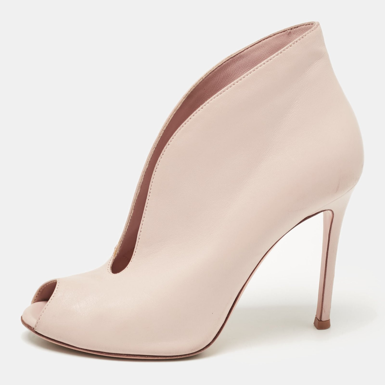 Gianvito Rossi Pink Leather Vamp Booties Size 37