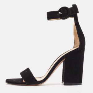 Gianvito Rossi Black Suede Versilia Sandals Size 34.5