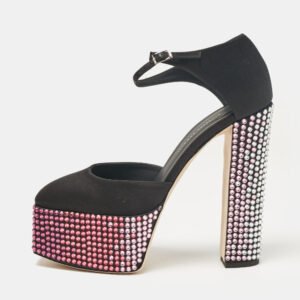 Giuseppe Zanotti Black Satin Crystal Embellished Mary Jane Pumps Size 40