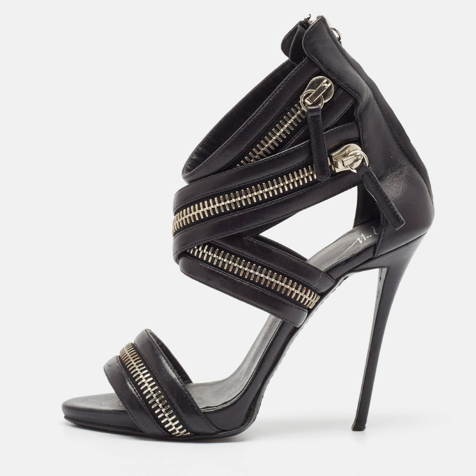 Giuseppe Zanotti Black Leather Ankle Strap Sandals Size 38