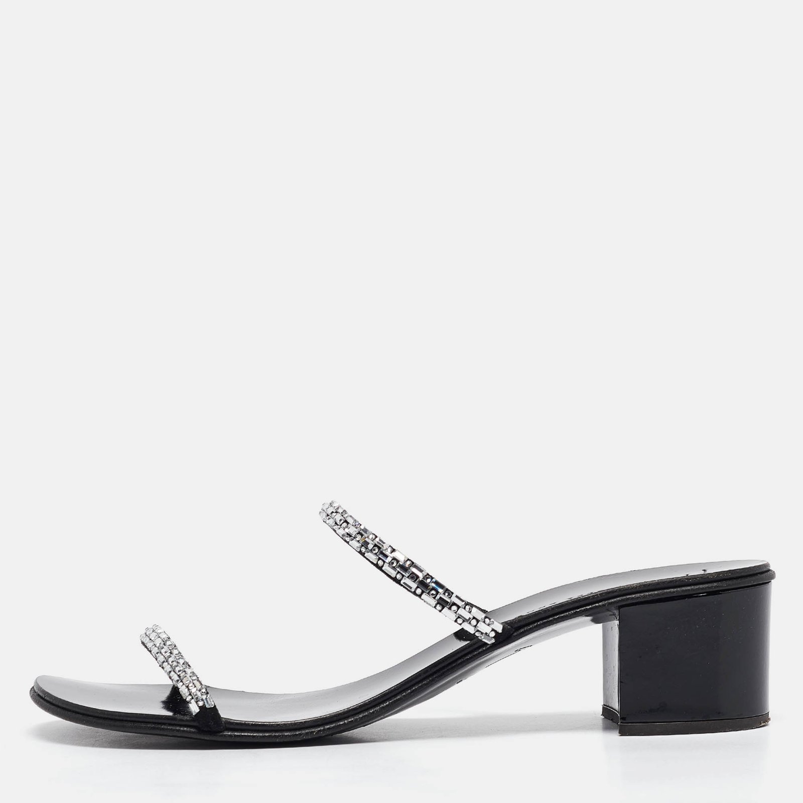 Giuseppe Zanotti Black Crystal Embellished Suede Slide Sandals Size 38.5