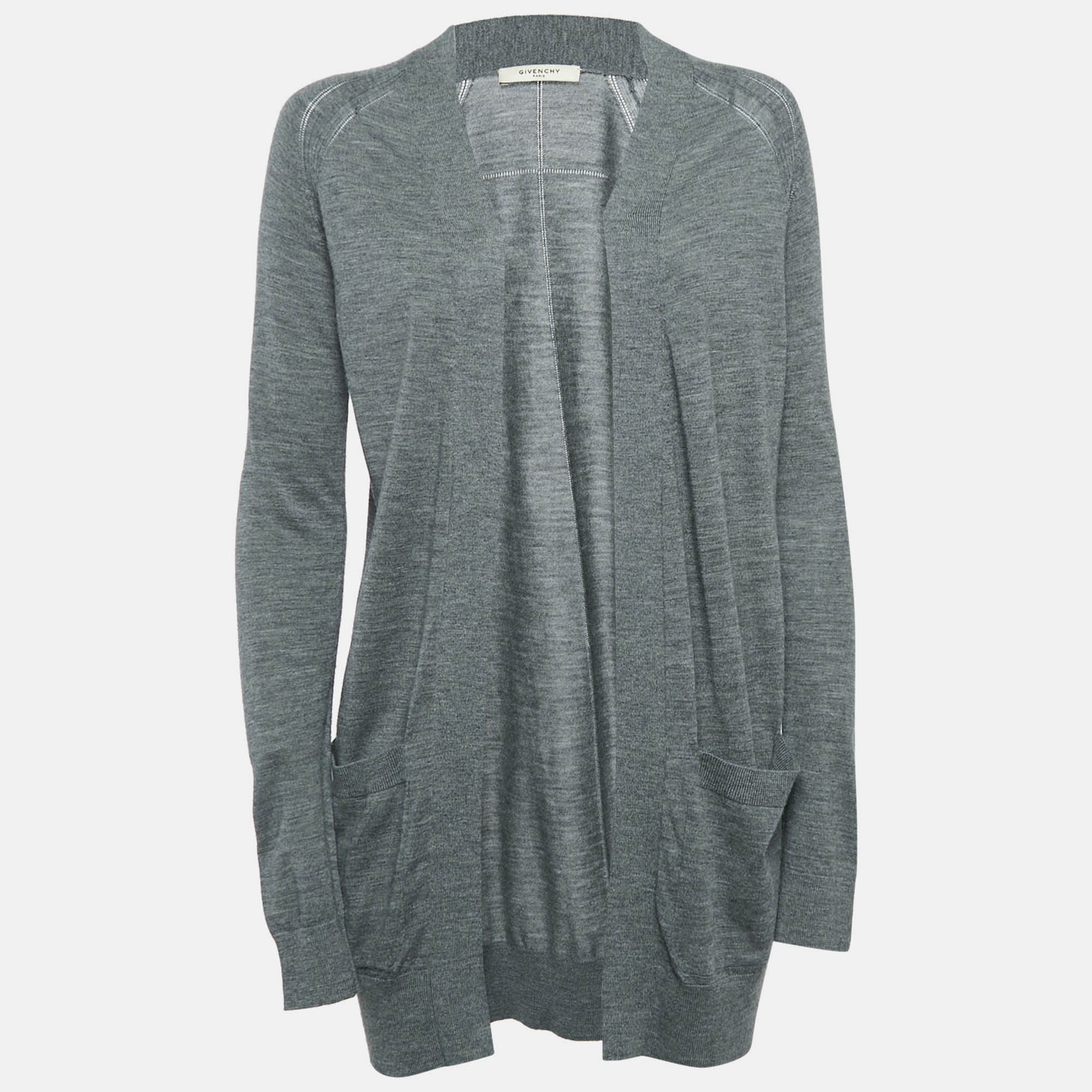 Givenchy Grey Wool Open Front Long Cardigan XS