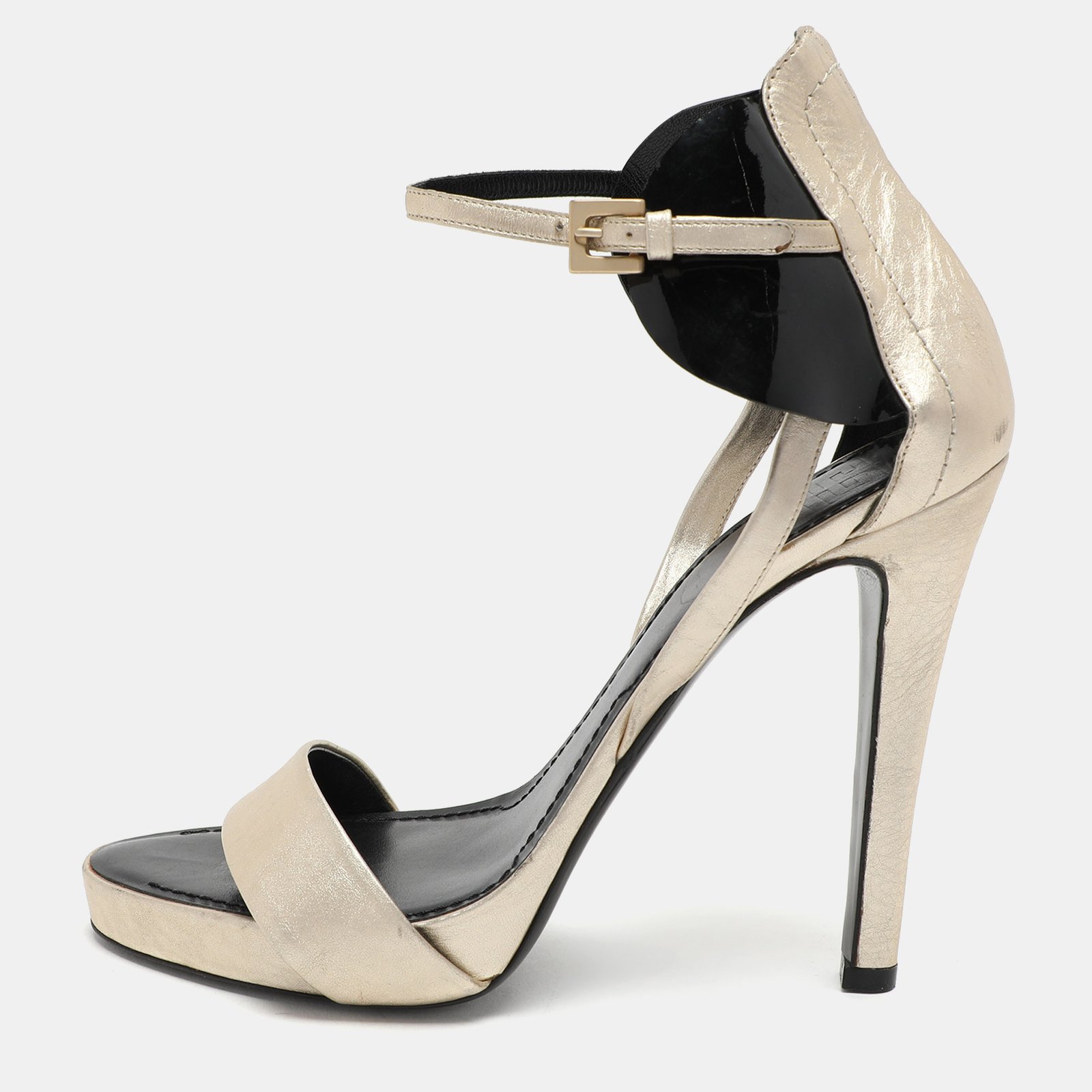 Givenchy Gold/Black Leather Ankle Strap Sandals Size 40