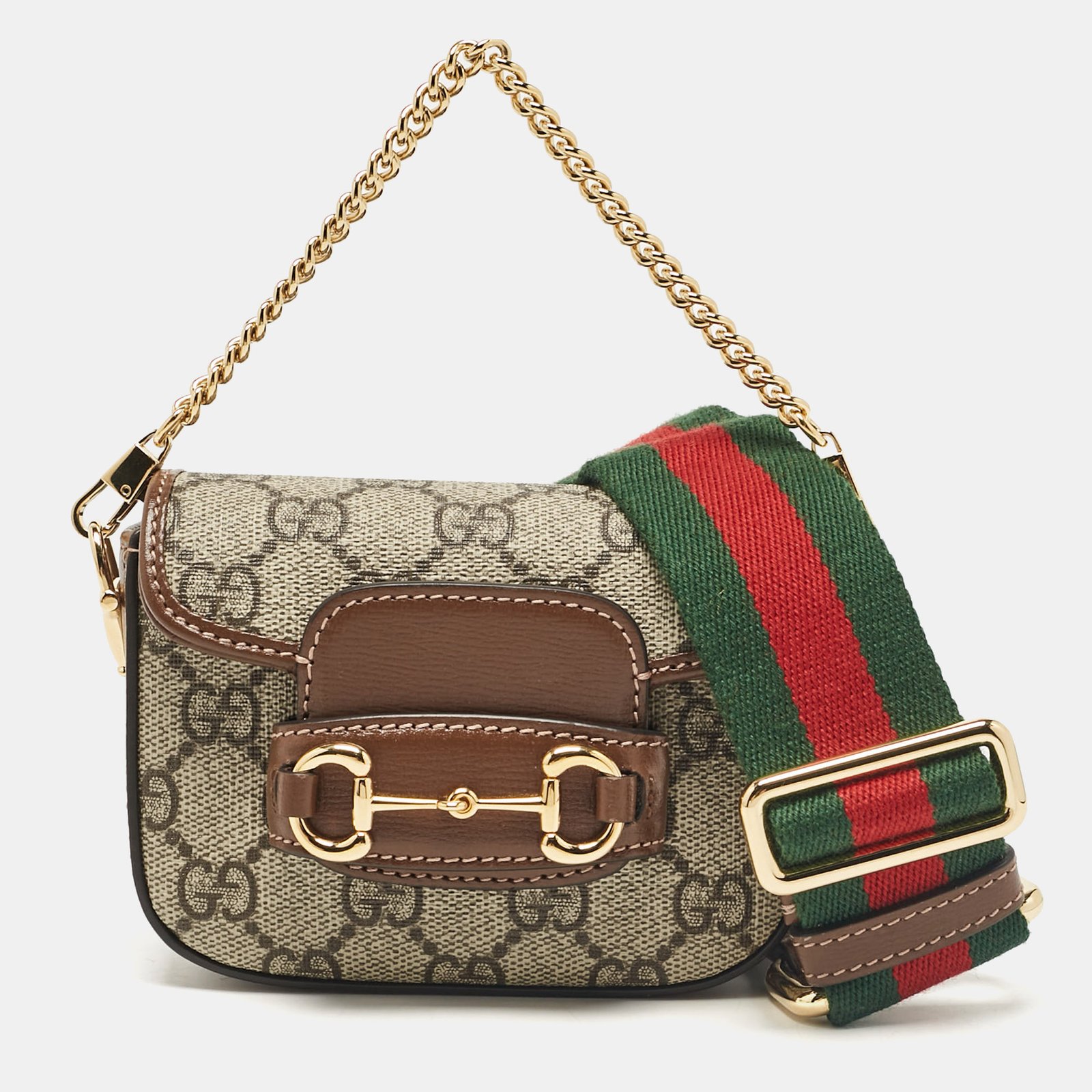 Gucci Beige/Brown GG Supreme Canvas and Leather Horsebit 1955 Wallet Crossbody Bag