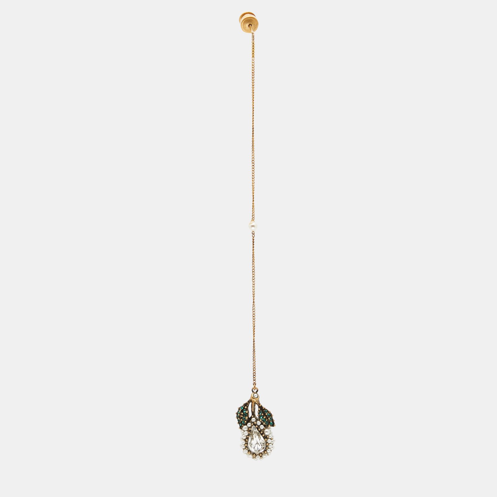 Gucci Aged Gold Tone Crystal Drop Long Chain Earring