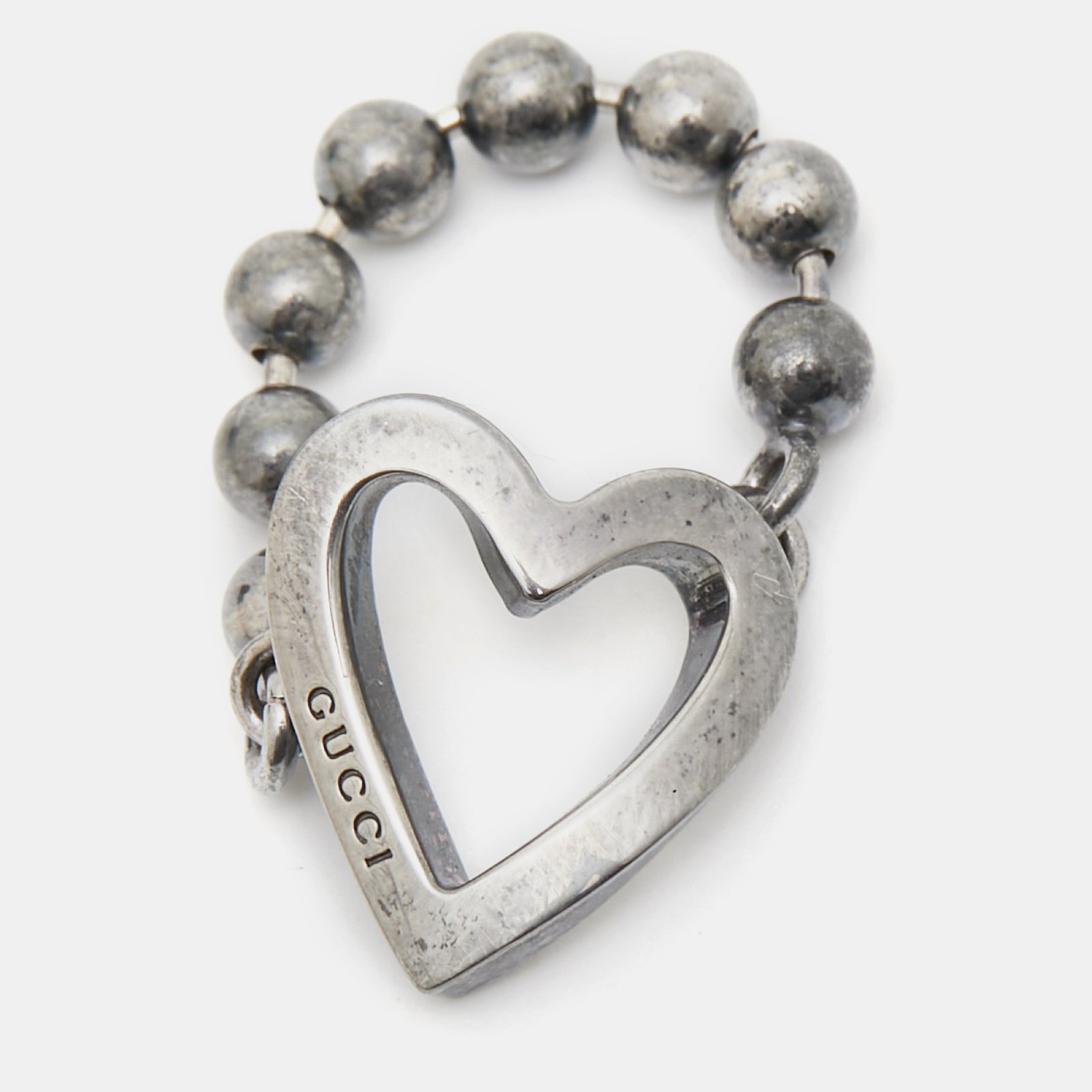 Gucci Heart Sterling Silver Beaded Ring Size 51