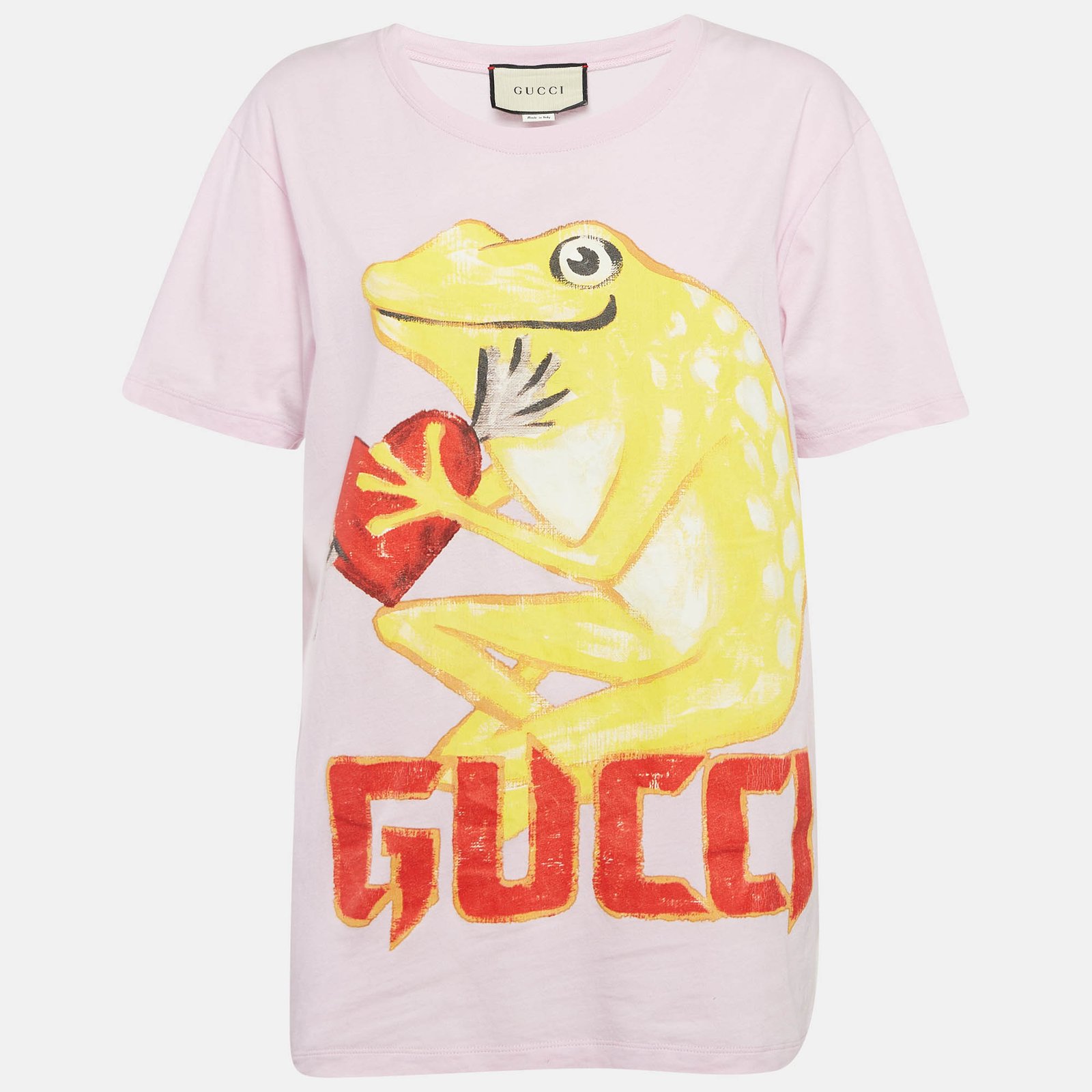 Gucci Pink Frog Print Cotton Knit T-Shirt S