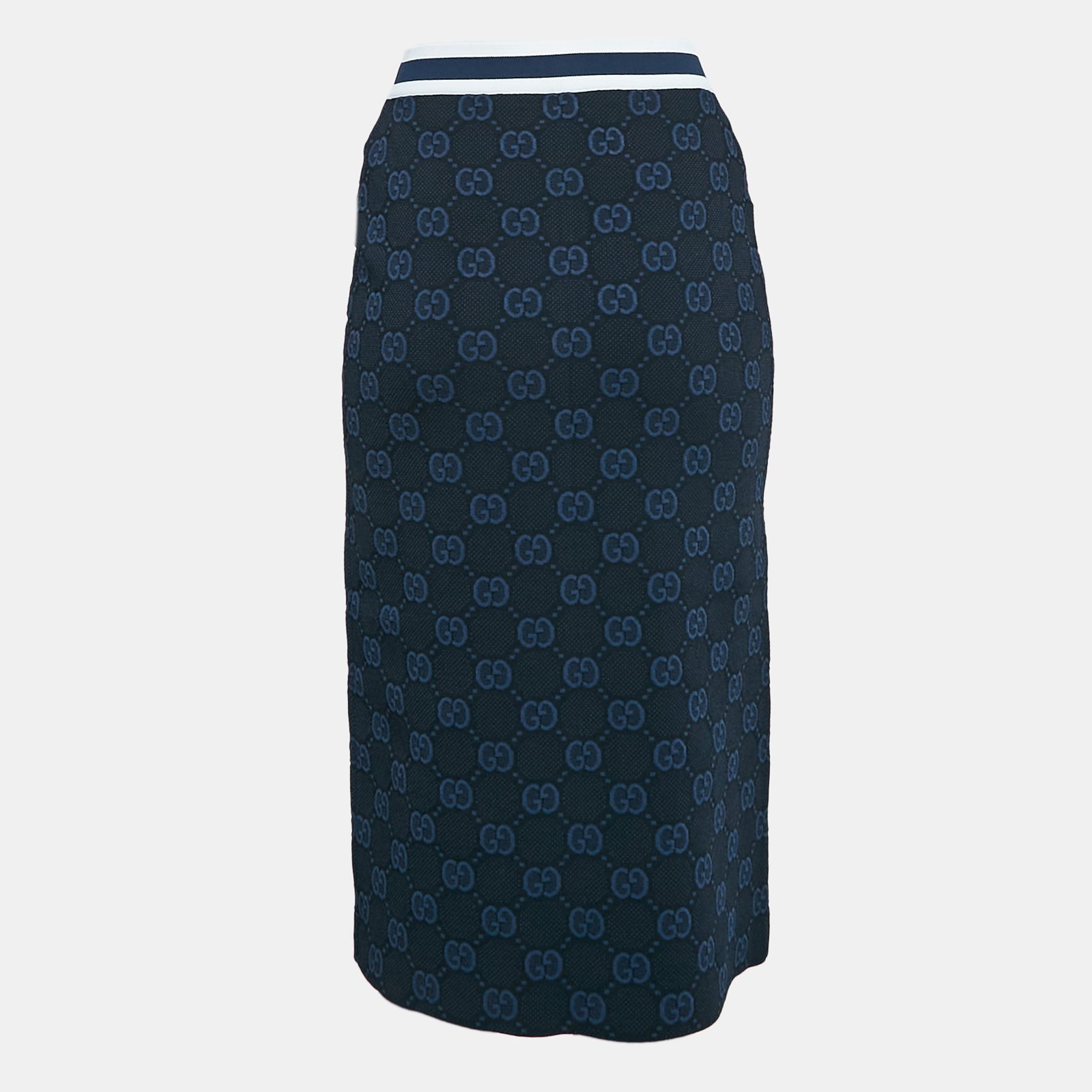 Gucci Navy Blue Zima Jacquard Knit Zip-Up Midi Skirt L