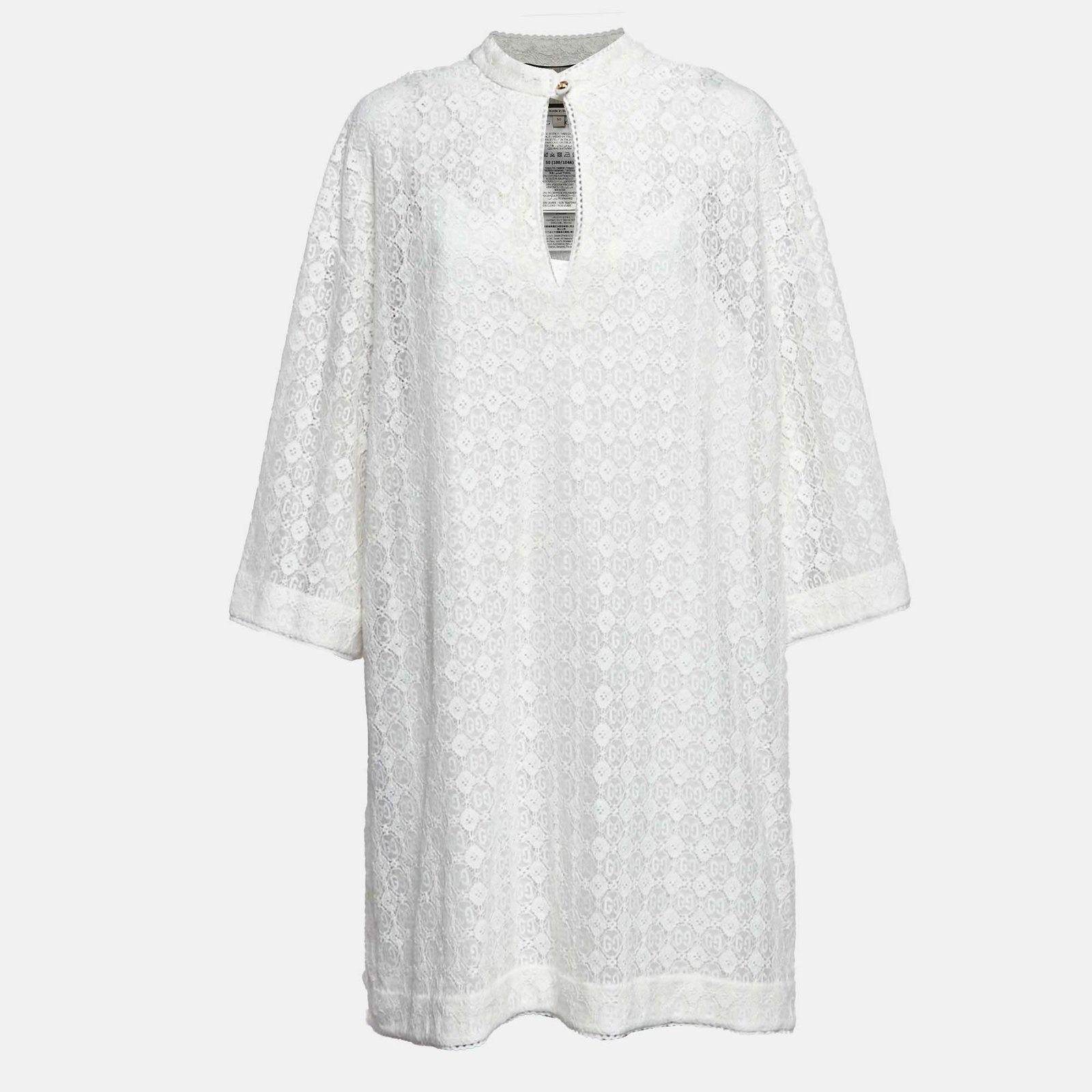 Gucci White GG Floral Lace Mini Tunic Dress XL