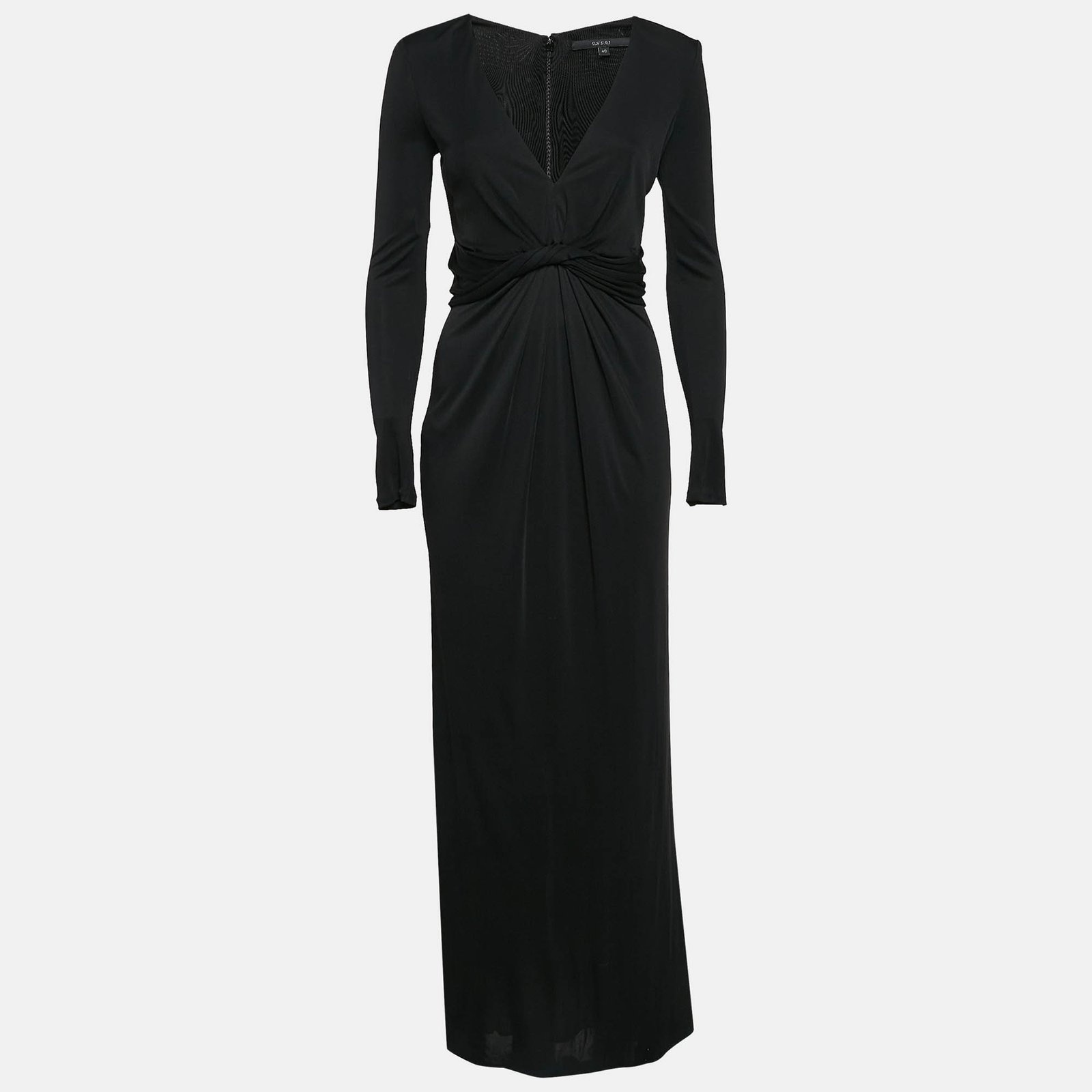 Gucci Black Jersey Gathered V-Neck Maxi Dress S