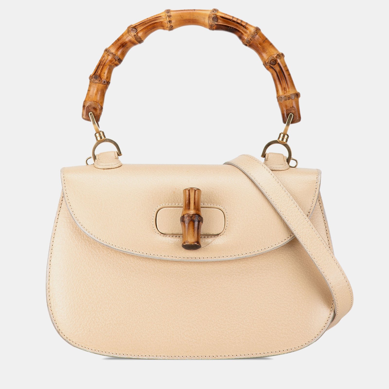 Gucci Beige Leather Bamboo Night Satchel Bag