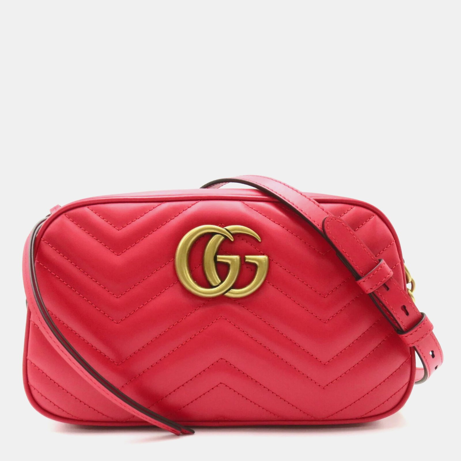 Gucci Red Leather Quilted GG Marmont Small Shoulder Bag