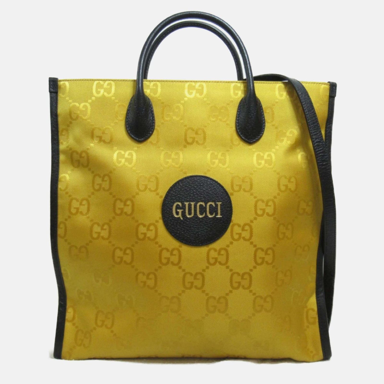 Gucci Yellow Black Leather Nylon GG Off the Grid Long Bag