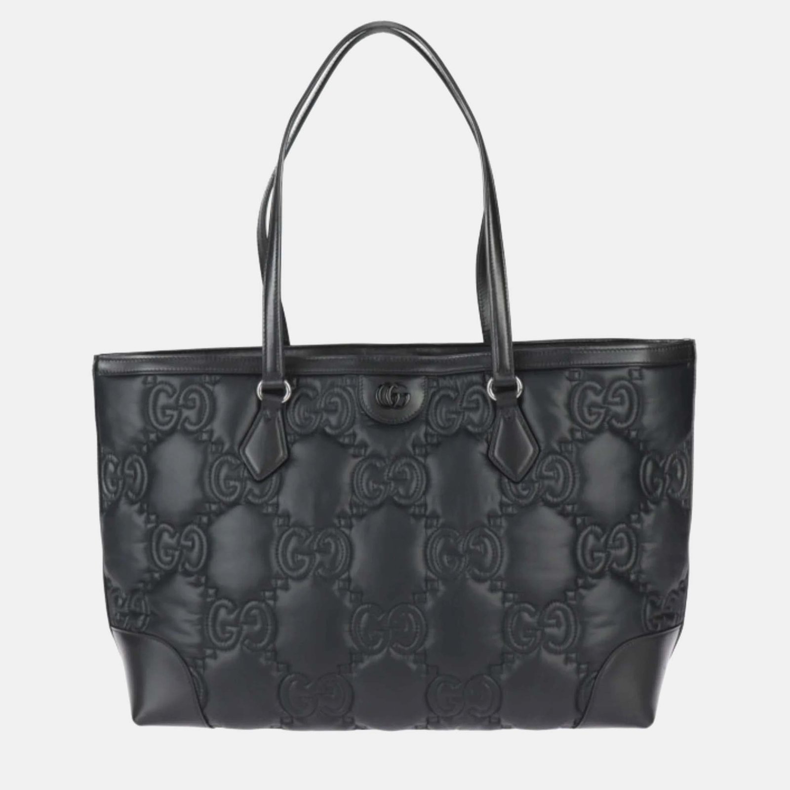 Gucci Black Nylon Leather GG Matelasse Medium Bag