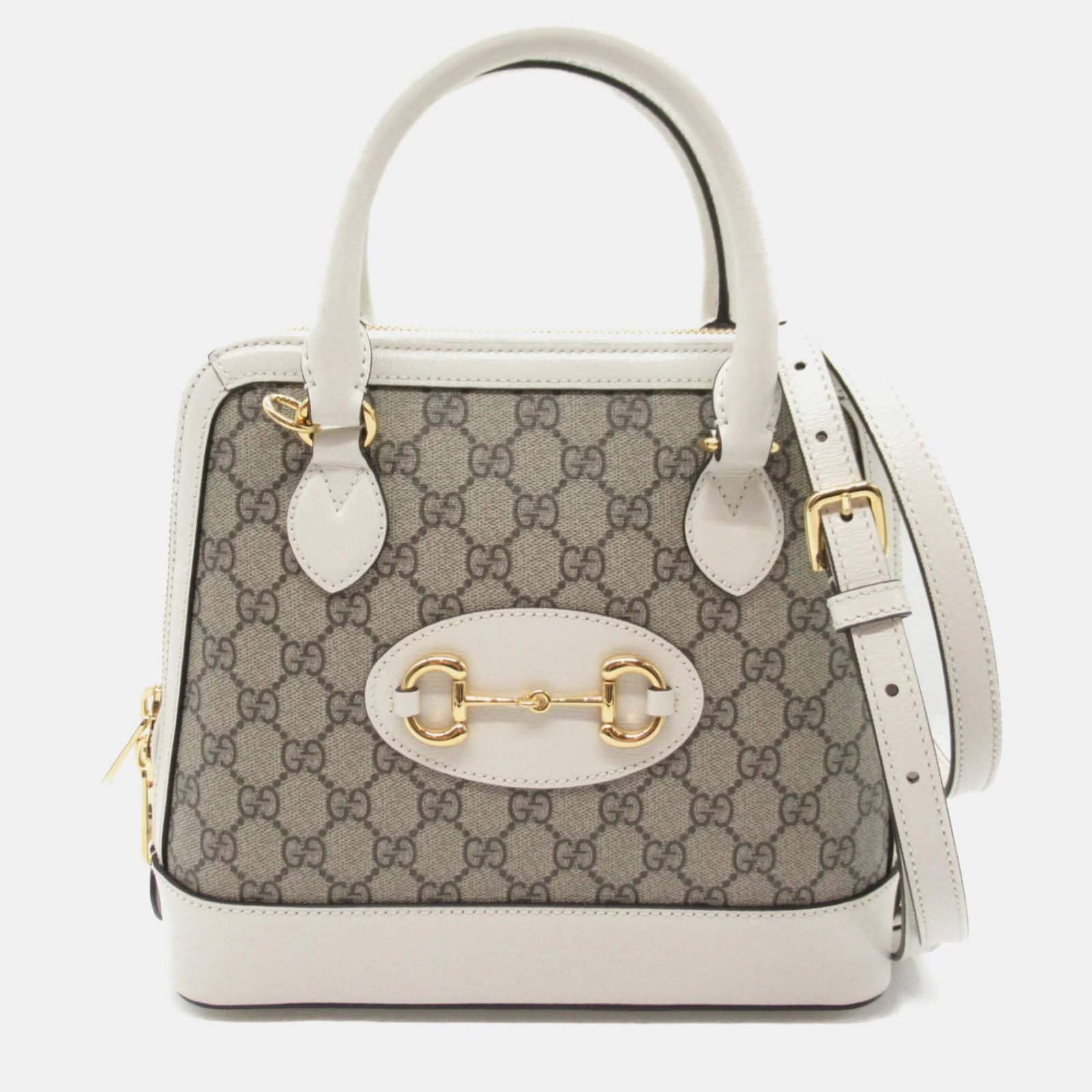 Gucci Beige White Leather Coated canvas shoulder Bag