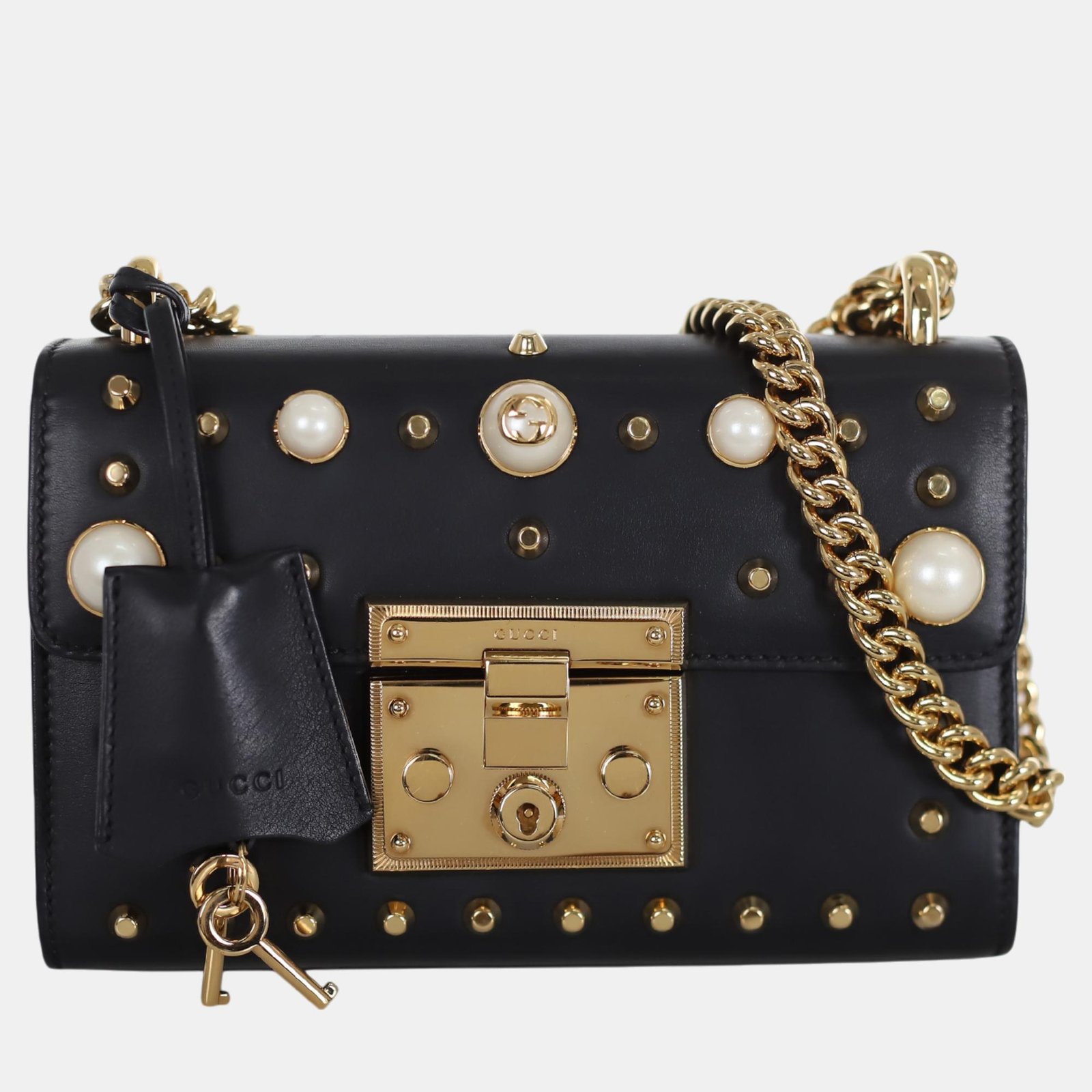 Gucci Black Calfskin Studded Small Padlock Shoulder Bag