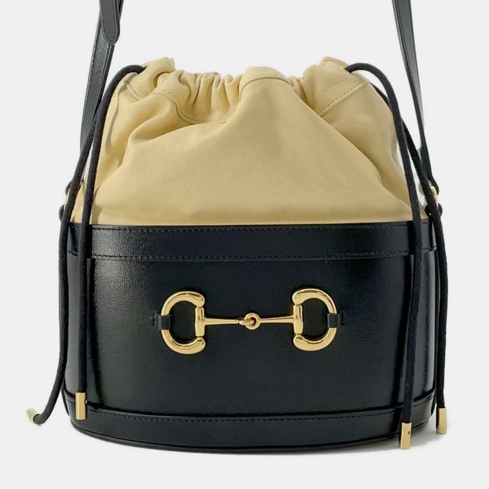 Gucci Black Leather Horsebit Drawstring Bag Bucket Shoulder Bag
