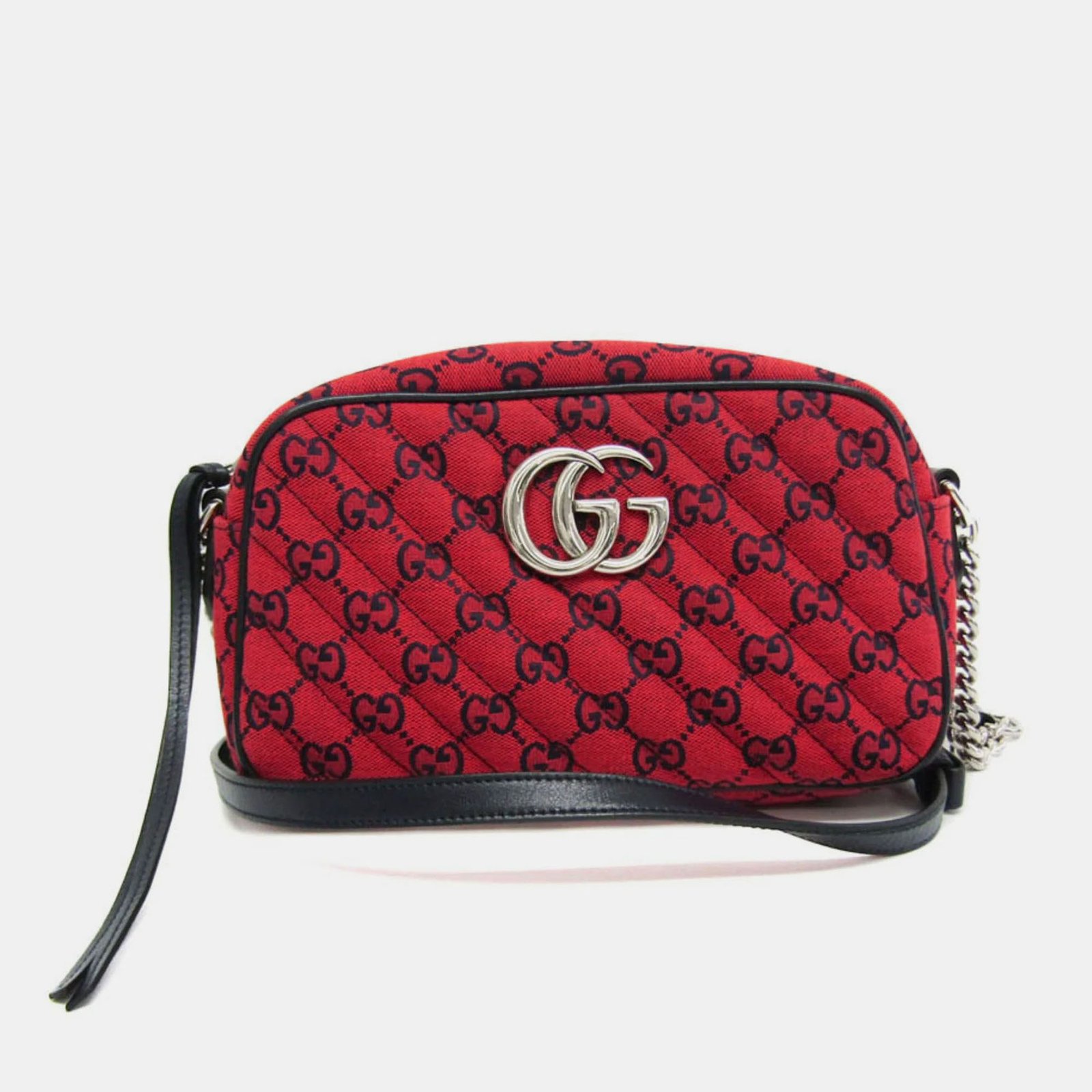 Gucci Red Jacquard GG Marmont Shoulder Bag
