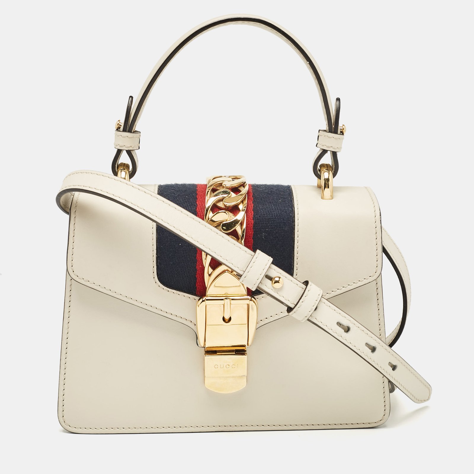 Gucci Off White Leather Mini Sylvie Top Handle Bag