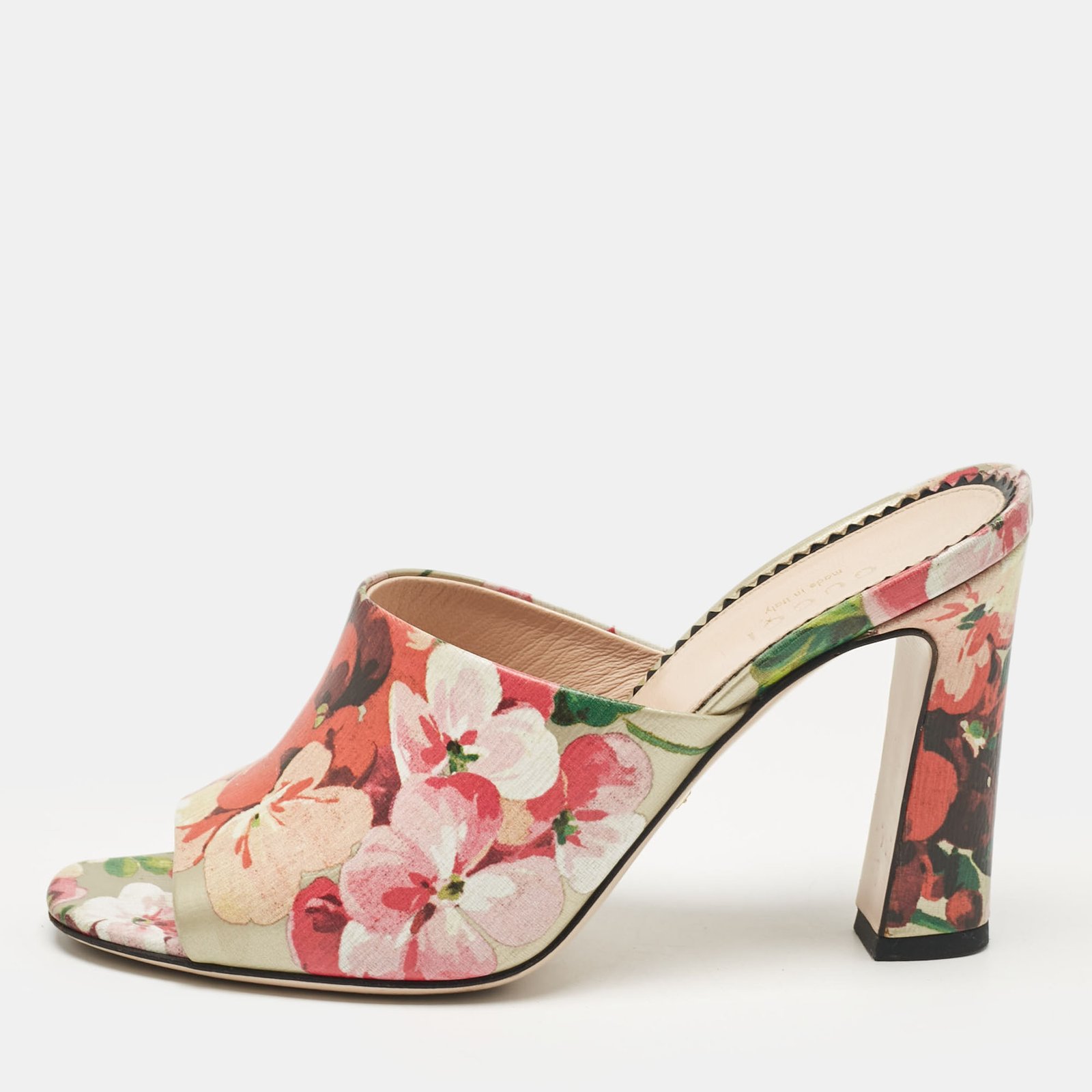 Gucci Multicolor Shanghai Blooms Print Leather Slide Sandals Size 36.5