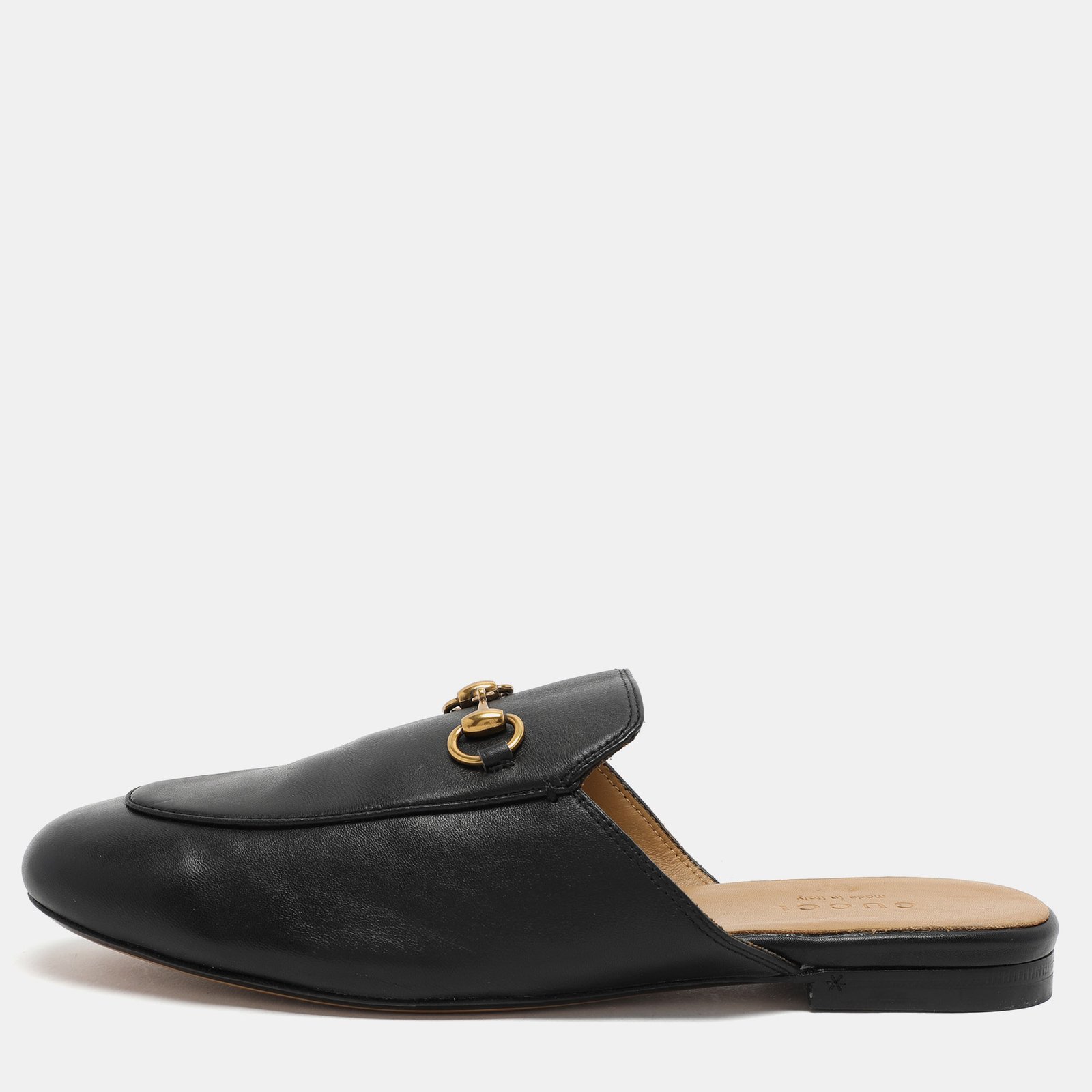 Gucci Black Leather Princetown Horsebit Mules Size 40