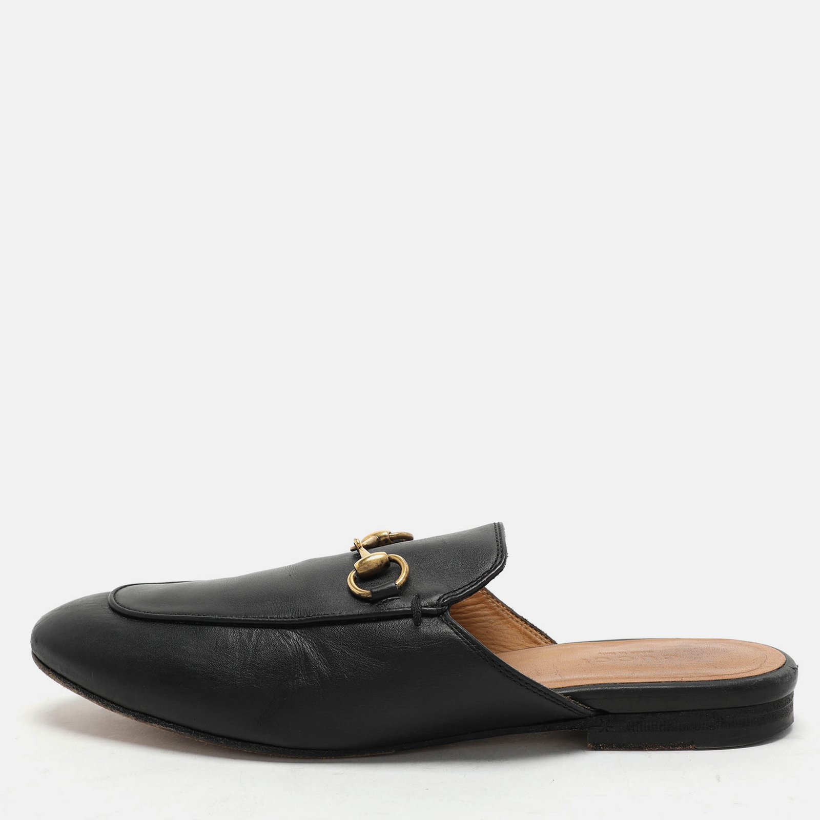Gucci Black Leather Princetown Horsebit Mules Size 36.5