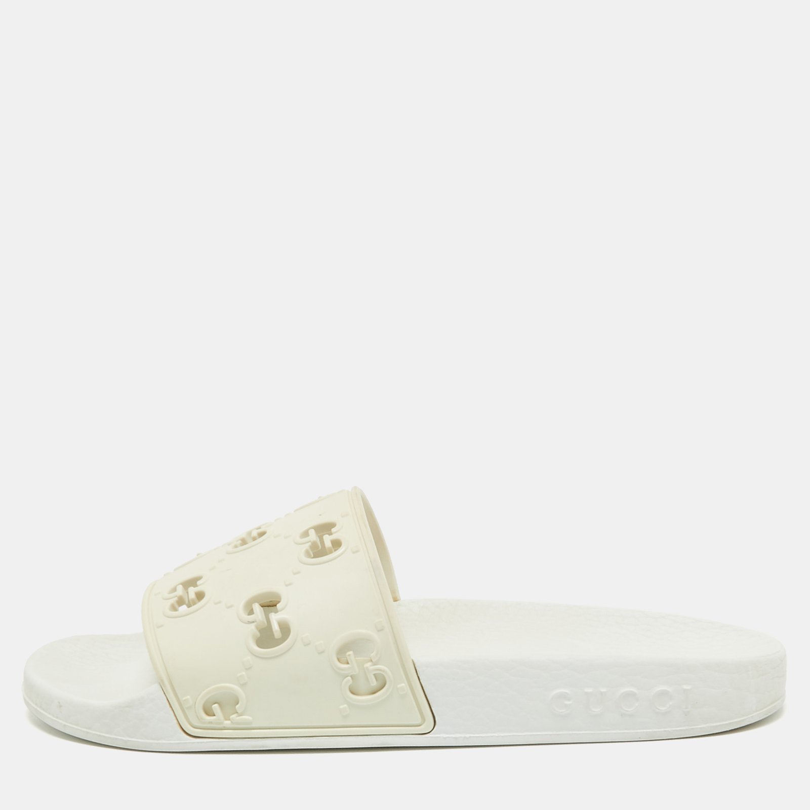 Gucci White GG Laser Cut Rubber Pool Slides Size 35